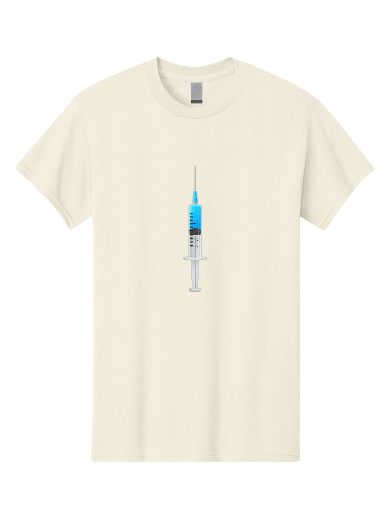 Syringe Men'S Graphic Tee, 100% Cotton, Comfortable Casual Summer Wear, Machine Washable, Medical Syringe, Vaccine Administration, Healthcare, Medical Equipment, Injection, Blue Liquid, Clear Barrel, Measurement Markings Bab485