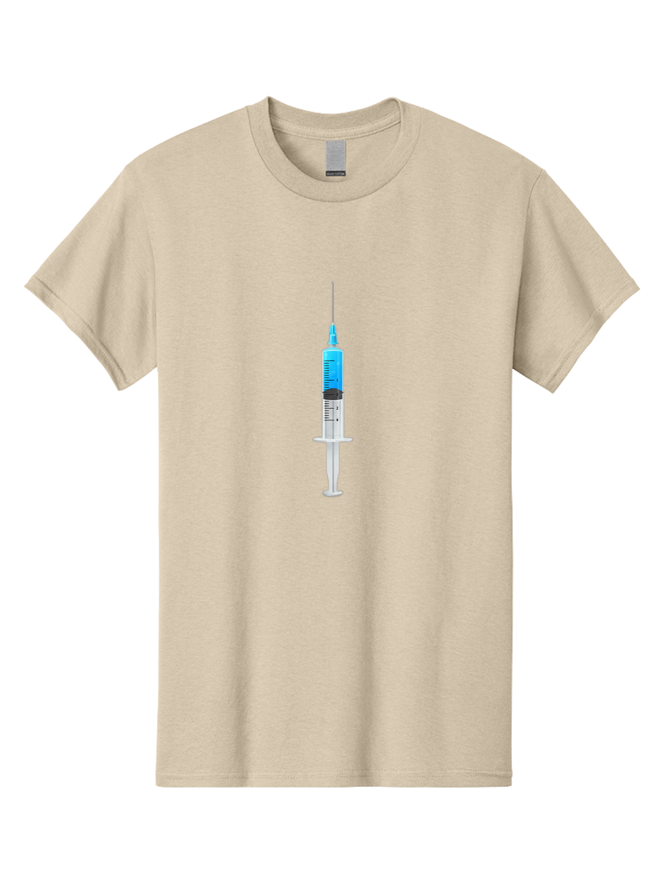 Syringe Men'S Graphic Tee, 100% Cotton, Comfortable Casual Summer Wear, Machine Washable, Medical Syringe, Vaccine Administration, Healthcare, Medical Equipment, Injection, Blue Liquid, Clear Barrel, Measurement Markings Bab485