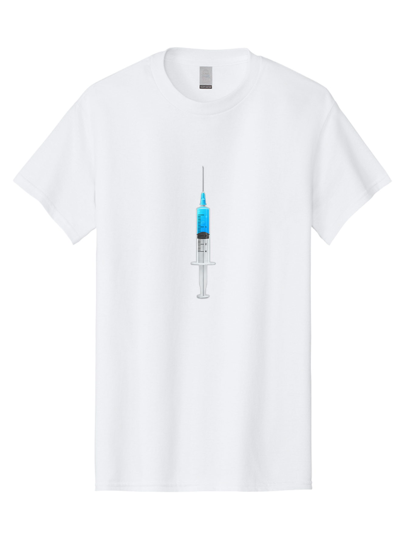 Syringe Men'S Graphic Tee, 100% Cotton, Comfortable Casual Summer Wear, Machine Washable, Medical Syringe, Vaccine Administration, Healthcare, Medical Equipment, Injection, Blue Liquid, Clear Barrel, Measurement Markings Bab485