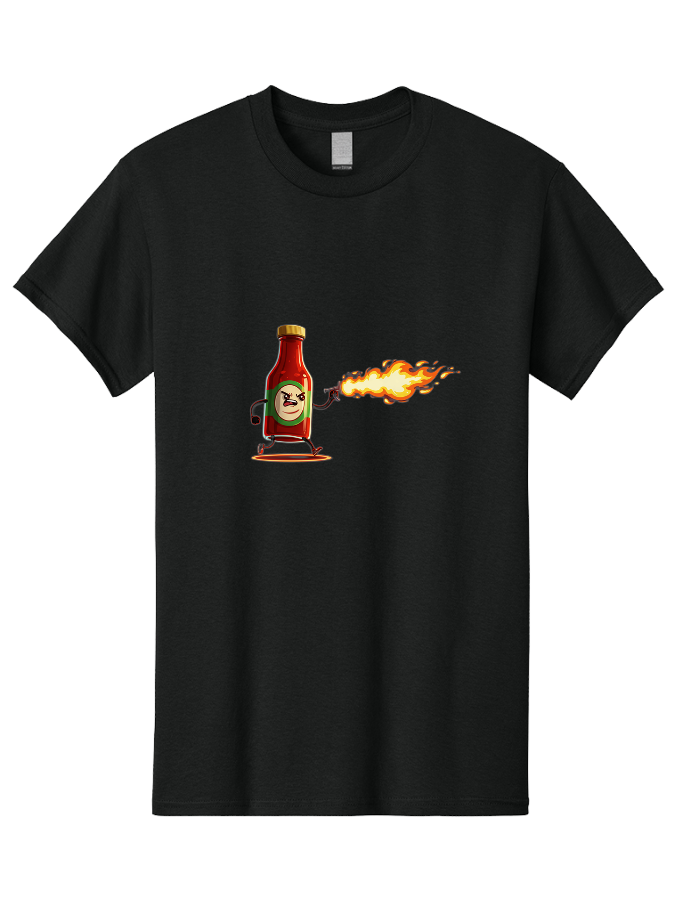 Tabasco Men'S Graphic Tee, 100% Cotton, Comfortable Casual Summer Wear, Machine Washable, Tabasco Sauce Bottle Character, Fiery Personality, Cartoon Style, Hot Sauce, Spicy Food, Humorous Illustration, Condiment, Animated Bottle Bab486