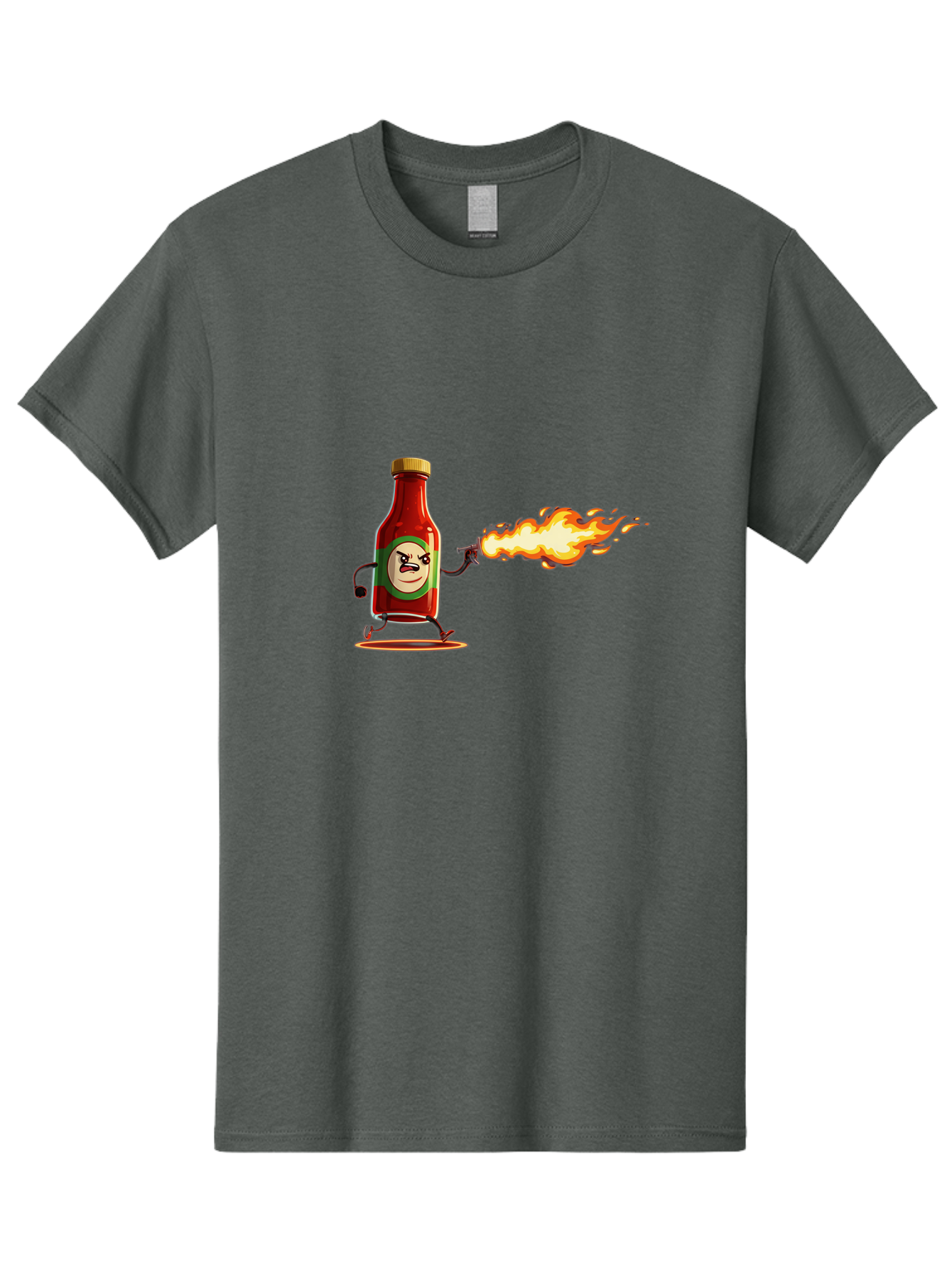 Tabasco Men'S Graphic Tee, 100% Cotton, Comfortable Casual Summer Wear, Machine Washable, Tabasco Sauce Bottle Character, Fiery Personality, Cartoon Style, Hot Sauce, Spicy Food, Humorous Illustration, Condiment, Animated Bottle Bab486