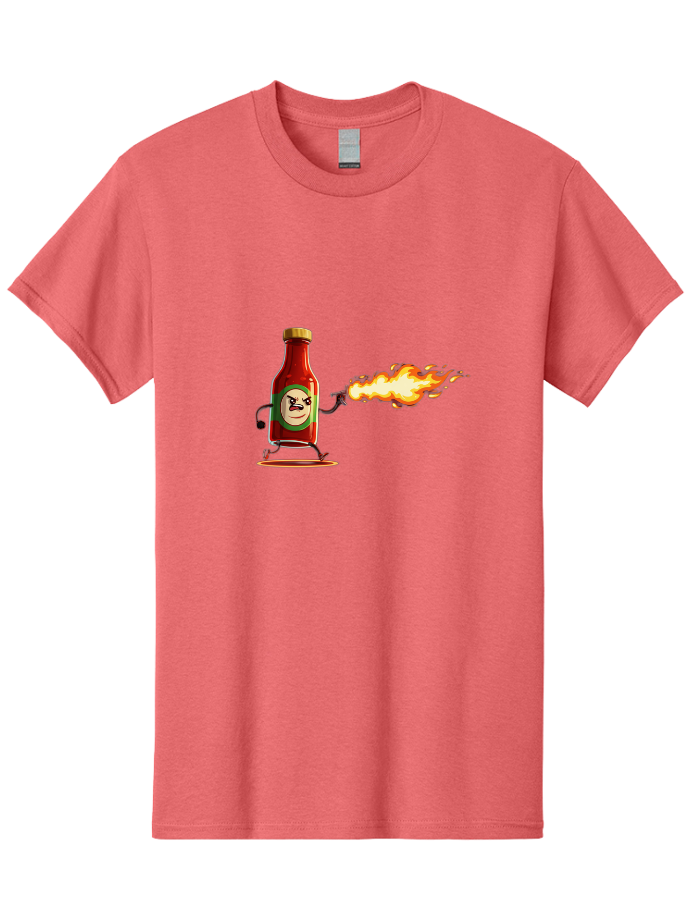Tabasco Men'S Graphic Tee, 100% Cotton, Comfortable Casual Summer Wear, Machine Washable, Tabasco Sauce Bottle Character, Fiery Personality, Cartoon Style, Hot Sauce, Spicy Food, Humorous Illustration, Condiment, Animated Bottle Bab486