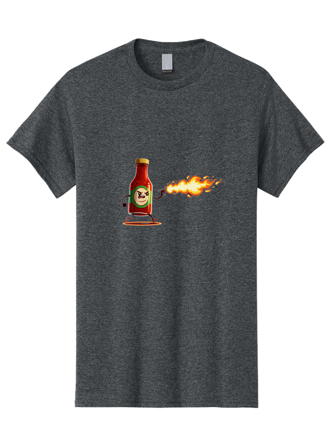 Tabasco Men'S Graphic Tee, 100% Cotton, Comfortable Casual Summer Wear, Machine Washable, Tabasco Sauce Bottle Character, Fiery Personality, Cartoon Style, Hot Sauce, Spicy Food, Humorous Illustration, Condiment, Animated Bottle Bab486