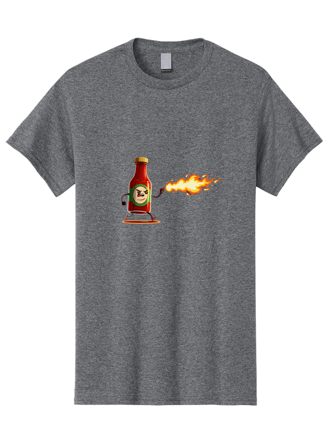 Tabasco Men'S Graphic Tee, 100% Cotton, Comfortable Casual Summer Wear, Machine Washable, Tabasco Sauce Bottle Character, Fiery Personality, Cartoon Style, Hot Sauce, Spicy Food, Humorous Illustration, Condiment, Animated Bottle Bab486