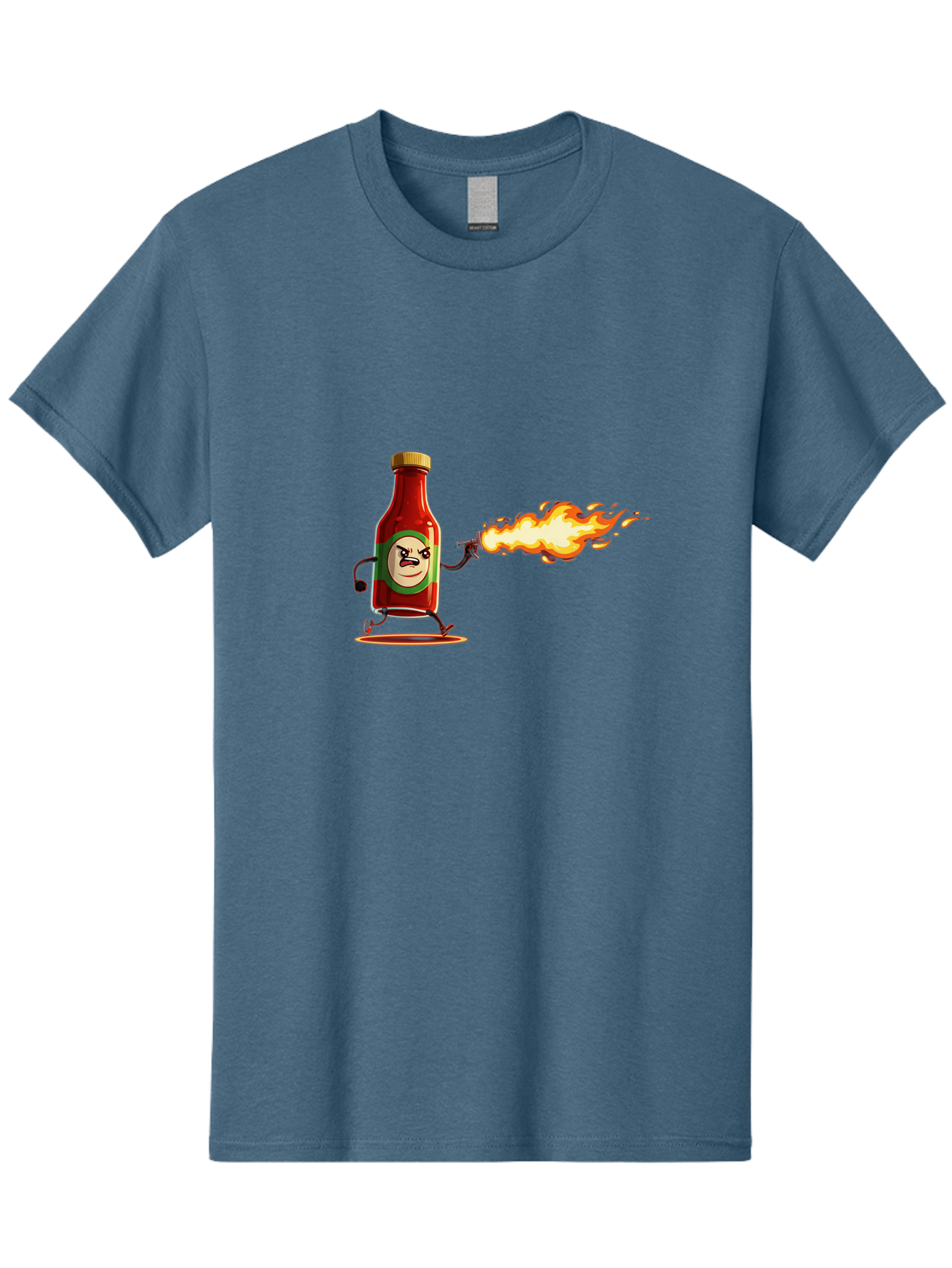 Tabasco Men'S Graphic Tee, 100% Cotton, Comfortable Casual Summer Wear, Machine Washable, Tabasco Sauce Bottle Character, Fiery Personality, Cartoon Style, Hot Sauce, Spicy Food, Humorous Illustration, Condiment, Animated Bottle Bab486