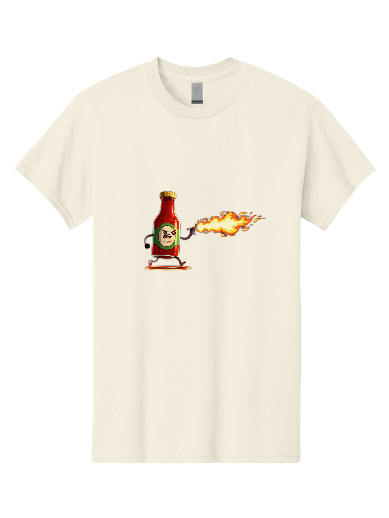 Tabasco Men'S Graphic Tee, 100% Cotton, Comfortable Casual Summer Wear, Machine Washable, Tabasco Sauce Bottle Character, Fiery Personality, Cartoon Style, Hot Sauce, Spicy Food, Humorous Illustration, Condiment, Animated Bottle Bab486