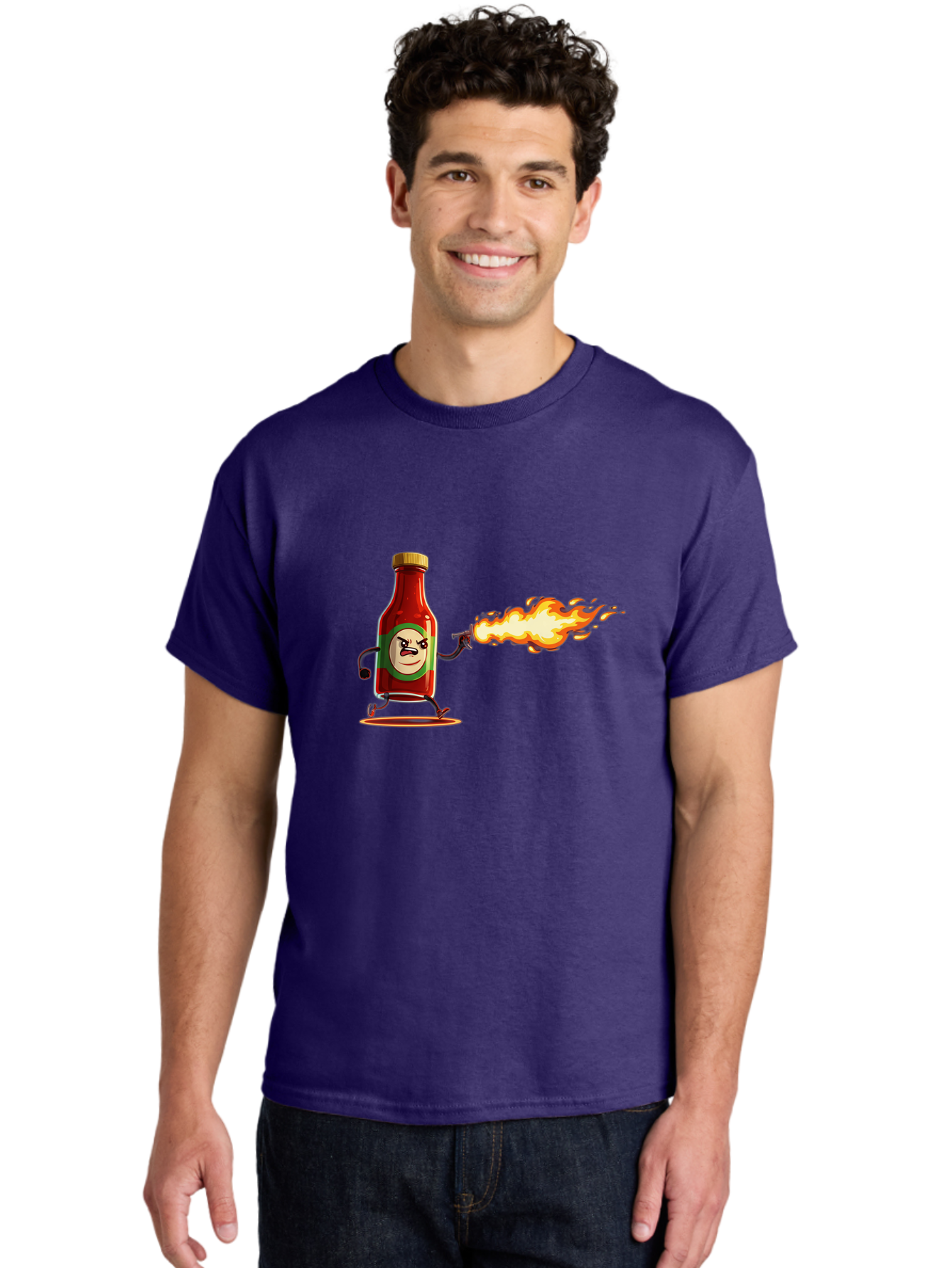 Tabasco Men'S Graphic Tee, 100% Cotton, Comfortable Casual Summer Wear, Machine Washable, Tabasco Sauce Bottle Character, Fiery Personality, Cartoon Style, Hot Sauce, Spicy Food, Humorous Illustration, Condiment, Animated Bottle Bab486