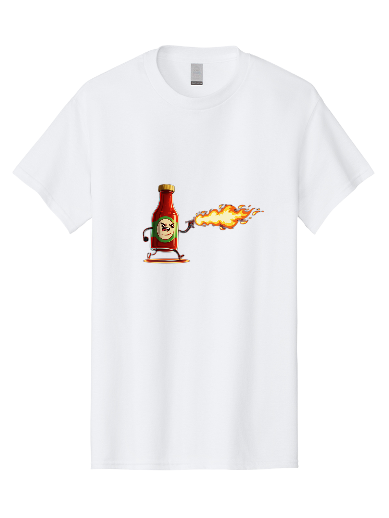 Tabasco Men'S Graphic Tee, 100% Cotton, Comfortable Casual Summer Wear, Machine Washable, Tabasco Sauce Bottle Character, Fiery Personality, Cartoon Style, Hot Sauce, Spicy Food, Humorous Illustration, Condiment, Animated Bottle Bab486