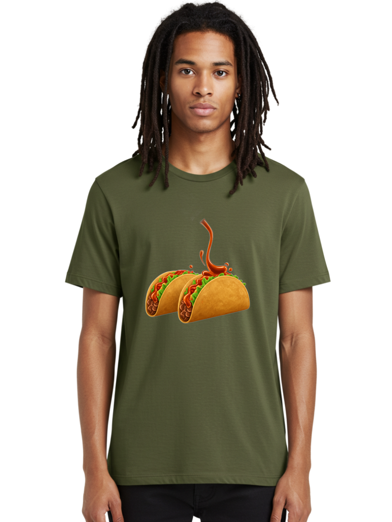 Tacos-With-Hot-Sauce Men'S Graphic Tee, 100% Cotton, Comfortable Casual Summer Wear, Machine Washable, Tacos With Lettuce, Salsa Splashing, Mexican Food, Fast Food, Taco Graphics, Vibrant Red Sauce, Crunchy Tacos, Fresh Lettuce, Salsa Splash Bab488
