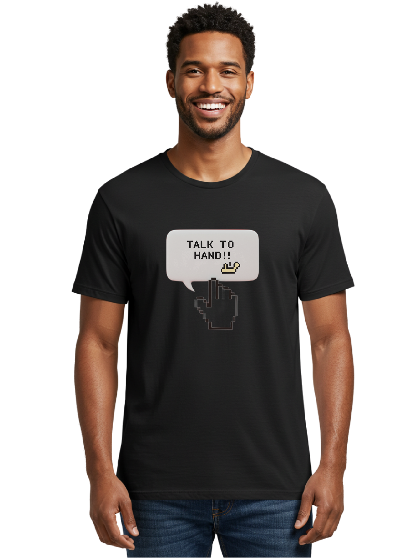 Talk-To-Hand Men'S Graphic Tee, 100% Cotton, Comfortable Casual Summer Wear, Machine Washable, Talk To Hand, Pixel Art, Greeting Card, Waving Hand, User Interface, Retro Style, Chat Bubble, Hand Icon, Hand Gesture, 90S Nostalgia Bab489