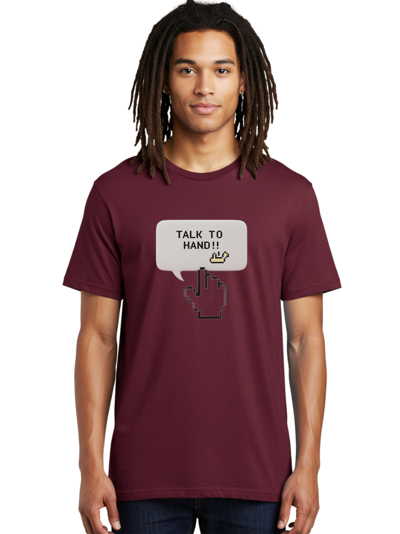 Talk-To-Hand Men'S Graphic Tee, 100% Cotton, Comfortable Casual Summer Wear, Machine Washable, Talk To Hand, Pixel Art, Greeting Card, Waving Hand, User Interface, Retro Style, Chat Bubble, Hand Icon, Hand Gesture, 90S Nostalgia Bab489