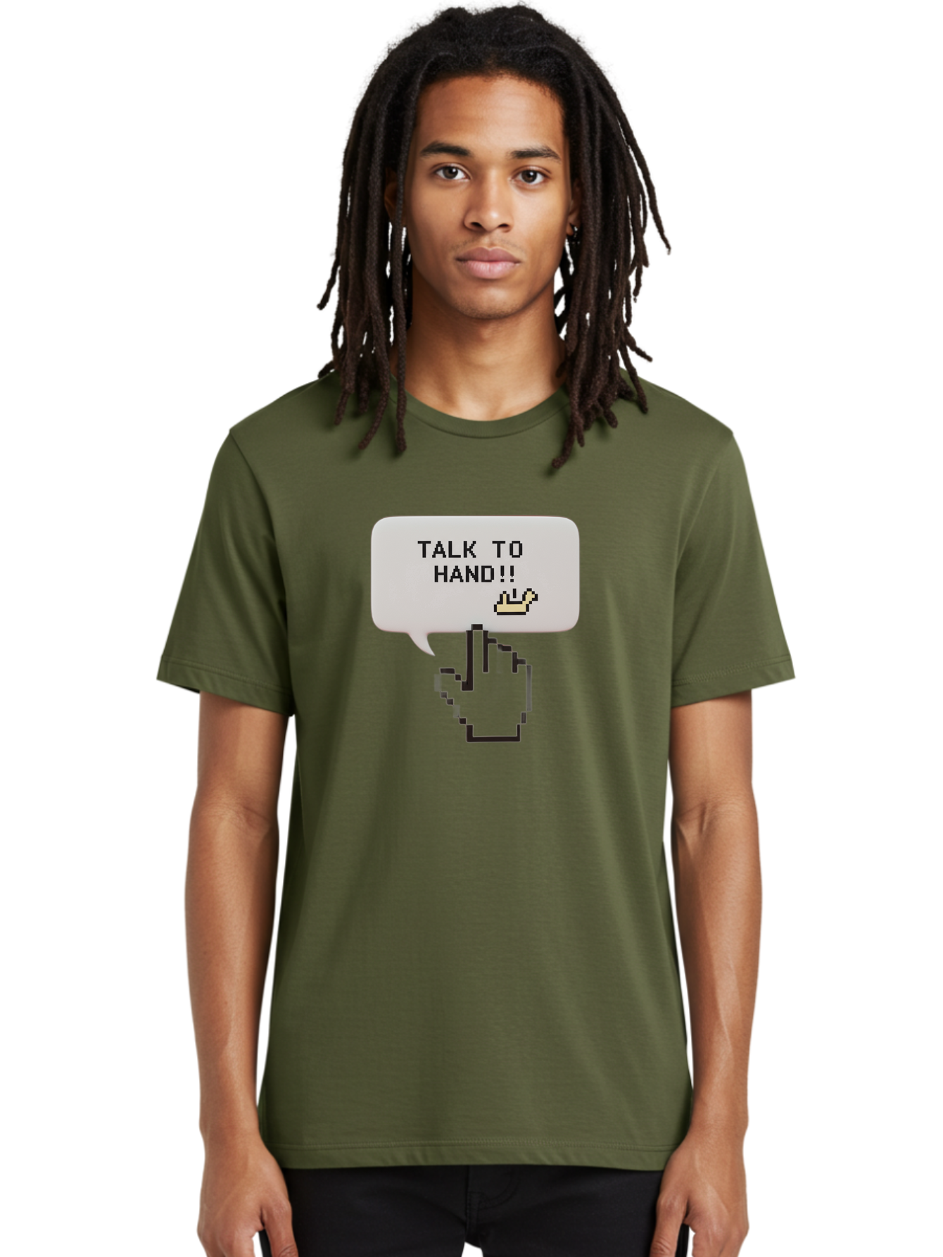 Talk-To-Hand Men'S Graphic Tee, 100% Cotton, Comfortable Casual Summer Wear, Machine Washable, Talk To Hand, Pixel Art, Greeting Card, Waving Hand, User Interface, Retro Style, Chat Bubble, Hand Icon, Hand Gesture, 90S Nostalgia Bab489