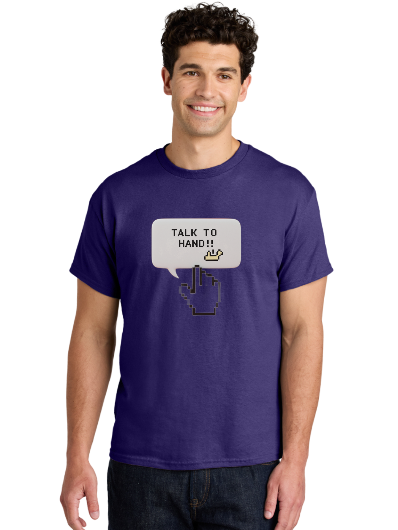 Talk-To-Hand Men'S Graphic Tee, 100% Cotton, Comfortable Casual Summer Wear, Machine Washable, Talk To Hand, Pixel Art, Greeting Card, Waving Hand, User Interface, Retro Style, Chat Bubble, Hand Icon, Hand Gesture, 90S Nostalgia Bab489