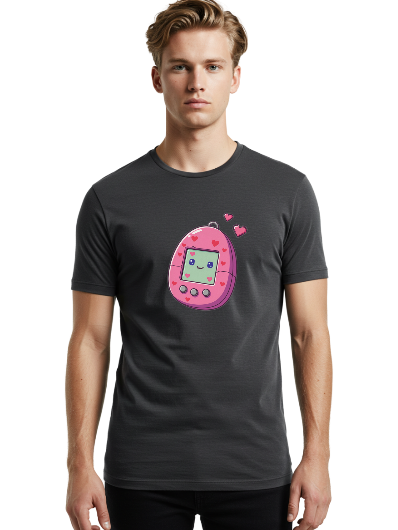 Tamagotchi-1 Men'S Graphic Tee, 100% Cotton, Comfortable Casual Summer Wear, Machine Washable, Pink Digital Pet, Heart Designs, Cute Character, Cartoon Style, Nostalgic Toy, Retro Gaming, 90S Kids, Digital Creature Bab490