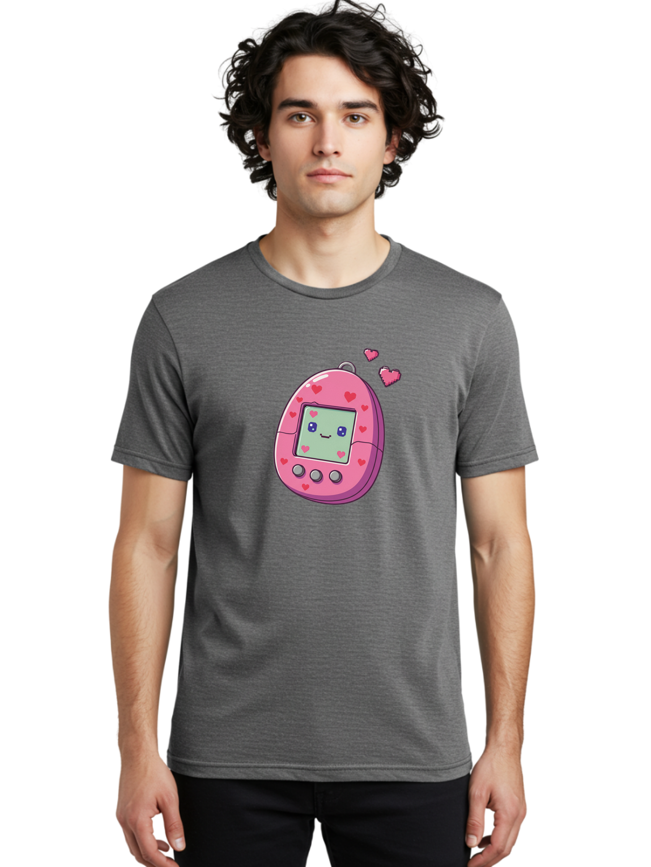 Tamagotchi-1 Men'S Graphic Tee, 100% Cotton, Comfortable Casual Summer Wear, Machine Washable, Pink Digital Pet, Heart Designs, Cute Character, Cartoon Style, Nostalgic Toy, Retro Gaming, 90S Kids, Digital Creature Bab490