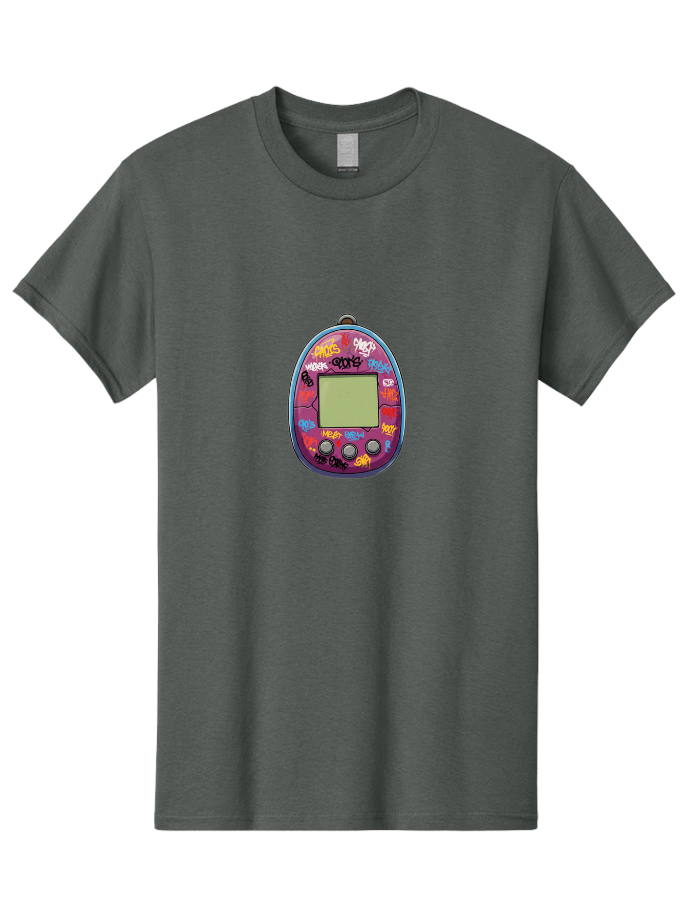 Tamagotchi-10 Men'S Graphic Tee, 100% Cotton, Comfortable Casual Summer Wear, Machine Washable, Graffiti Covered Digital Pet, Retro Handheld Game, Nostalgic 90S Toy, Tamagotchi Toy, Digital Creature, Nostalgic Tech, Childhood Memories, Bab491