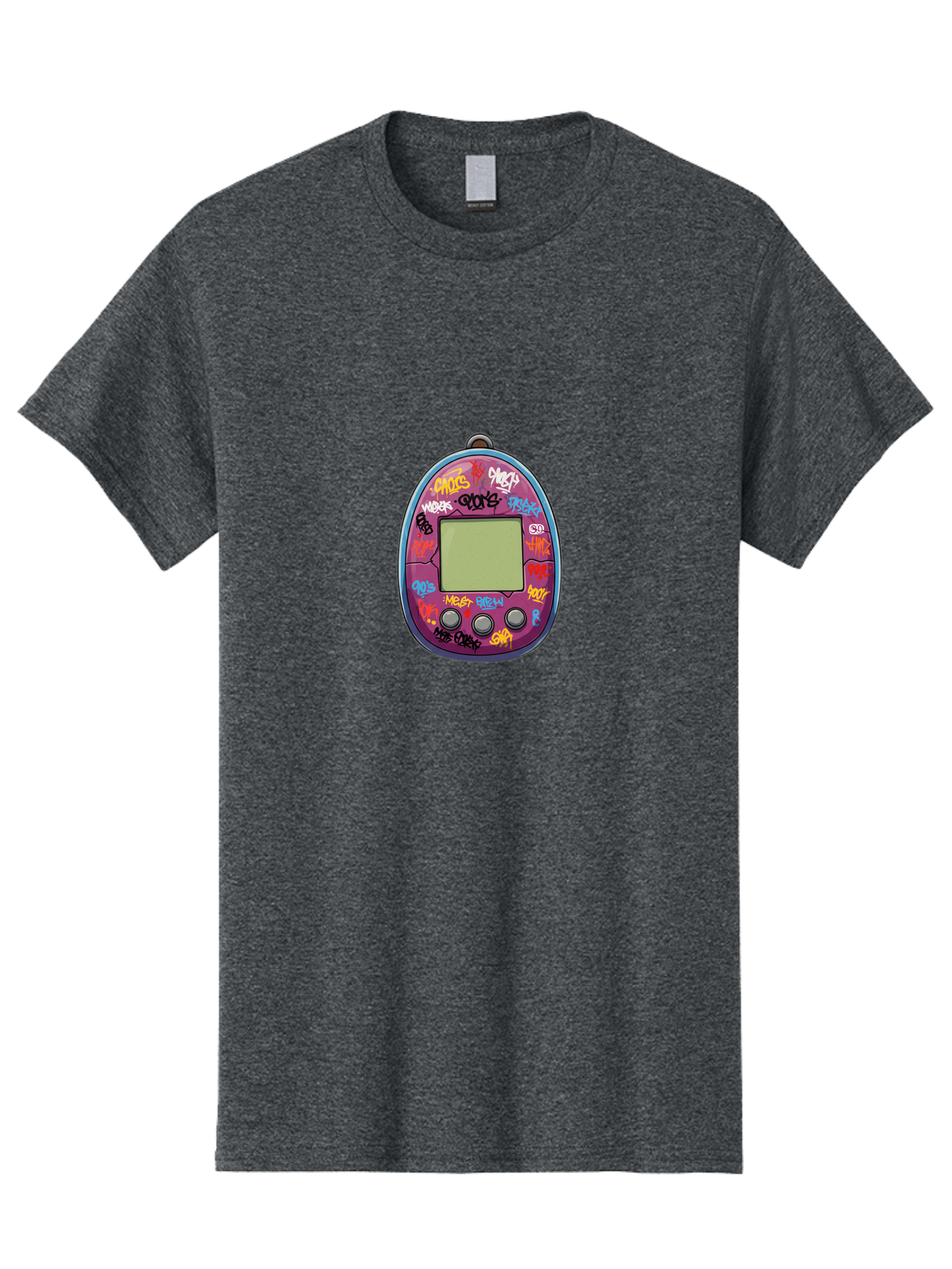 Tamagotchi-10 Men'S Graphic Tee, 100% Cotton, Comfortable Casual Summer Wear, Machine Washable, Graffiti Covered Digital Pet, Retro Handheld Game, Nostalgic 90S Toy, Tamagotchi Toy, Digital Creature, Nostalgic Tech, Childhood Memories, Bab491