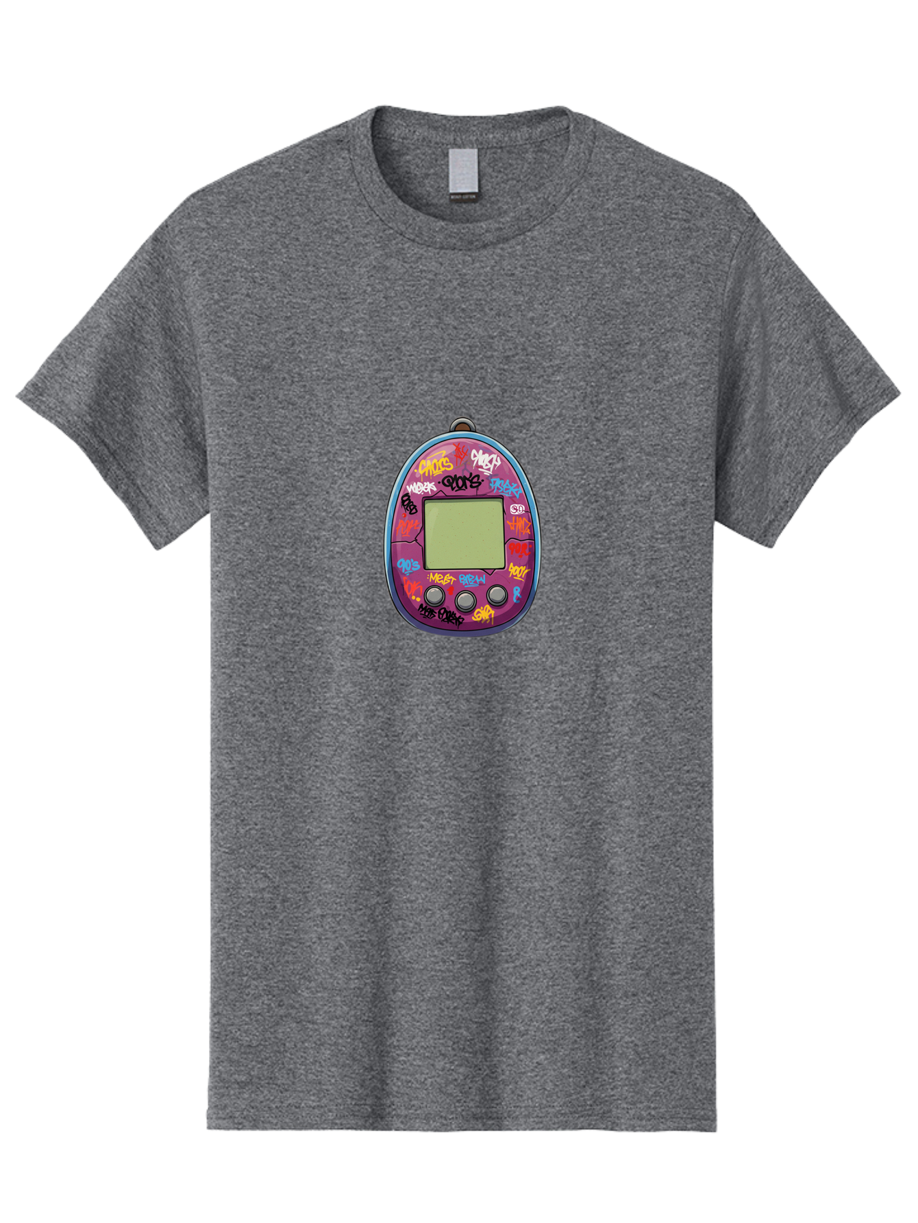 Tamagotchi-10 Men'S Graphic Tee, 100% Cotton, Comfortable Casual Summer Wear, Machine Washable, Graffiti Covered Digital Pet, Retro Handheld Game, Nostalgic 90S Toy, Tamagotchi Toy, Digital Creature, Nostalgic Tech, Childhood Memories, Bab491