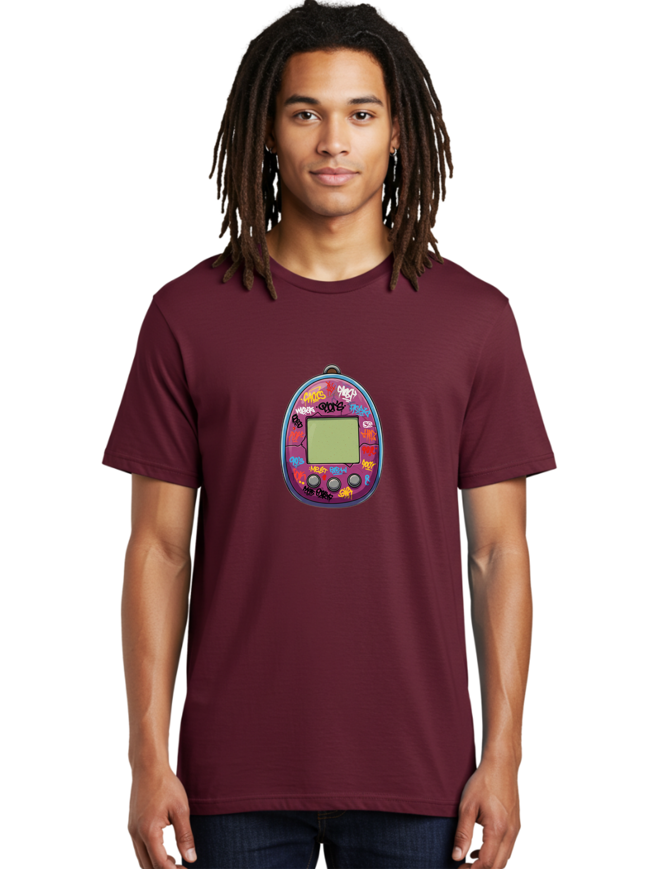 Tamagotchi-10 Men'S Graphic Tee, 100% Cotton, Comfortable Casual Summer Wear, Machine Washable, Graffiti Covered Digital Pet, Retro Handheld Game, Nostalgic 90S Toy, Tamagotchi Toy, Digital Creature, Nostalgic Tech, Childhood Memories, Bab491