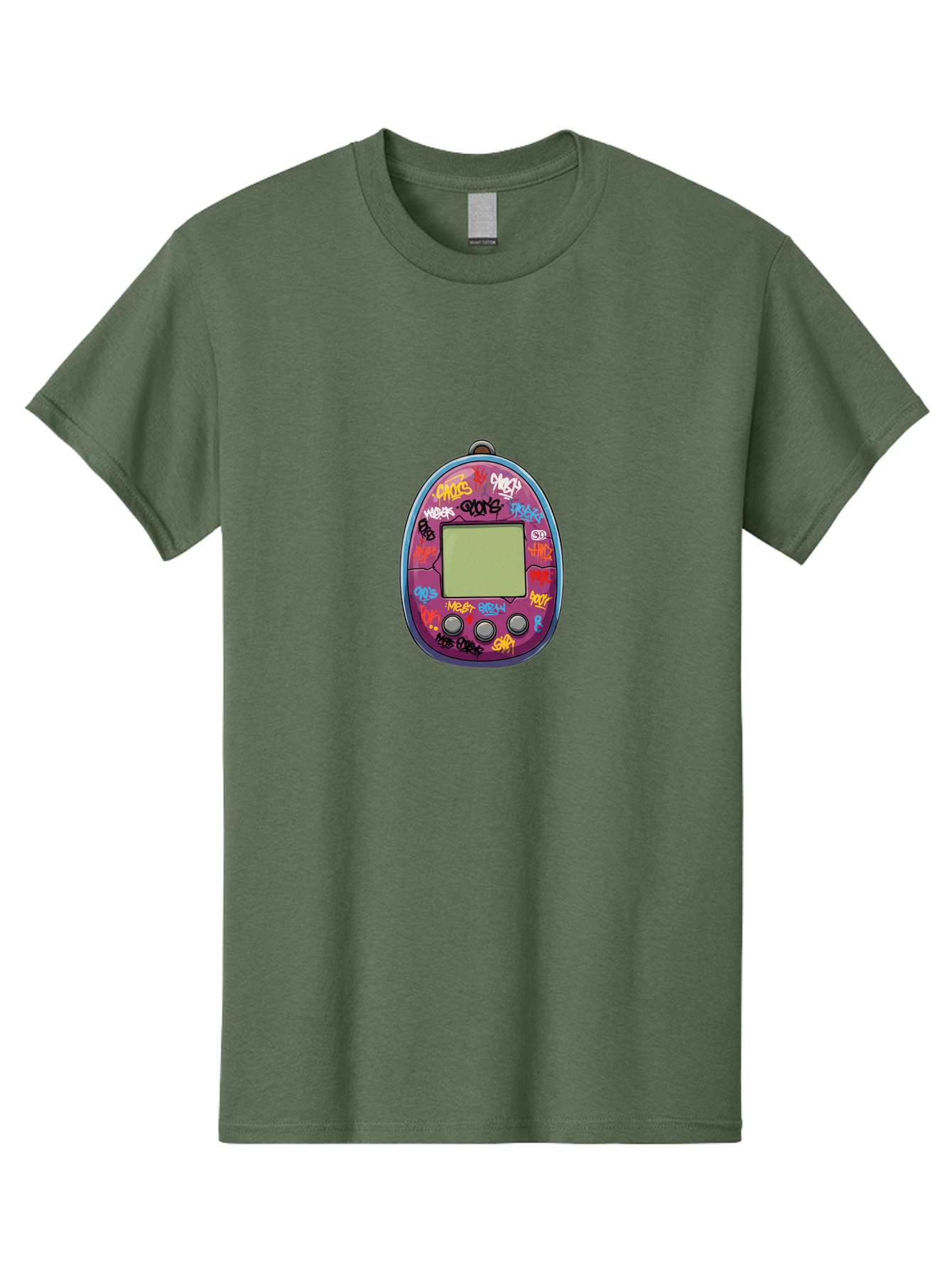 Tamagotchi-10 Men'S Graphic Tee, 100% Cotton, Comfortable Casual Summer Wear, Machine Washable, Graffiti Covered Digital Pet, Retro Handheld Game, Nostalgic 90S Toy, Tamagotchi Toy, Digital Creature, Nostalgic Tech, Childhood Memories, Bab491
