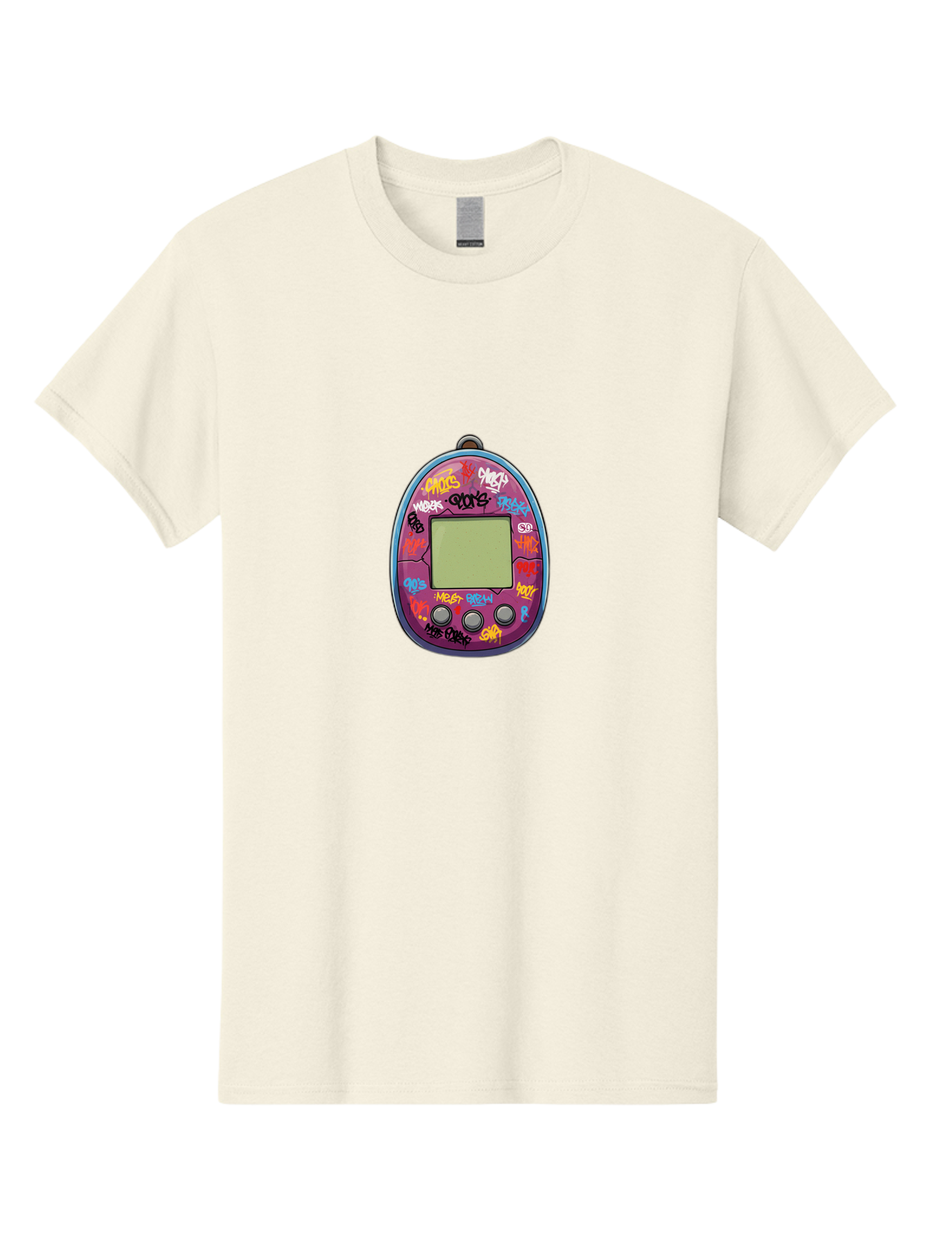 Tamagotchi-10 Men'S Graphic Tee, 100% Cotton, Comfortable Casual Summer Wear, Machine Washable, Graffiti Covered Digital Pet, Retro Handheld Game, Nostalgic 90S Toy, Tamagotchi Toy, Digital Creature, Nostalgic Tech, Childhood Memories, Bab491