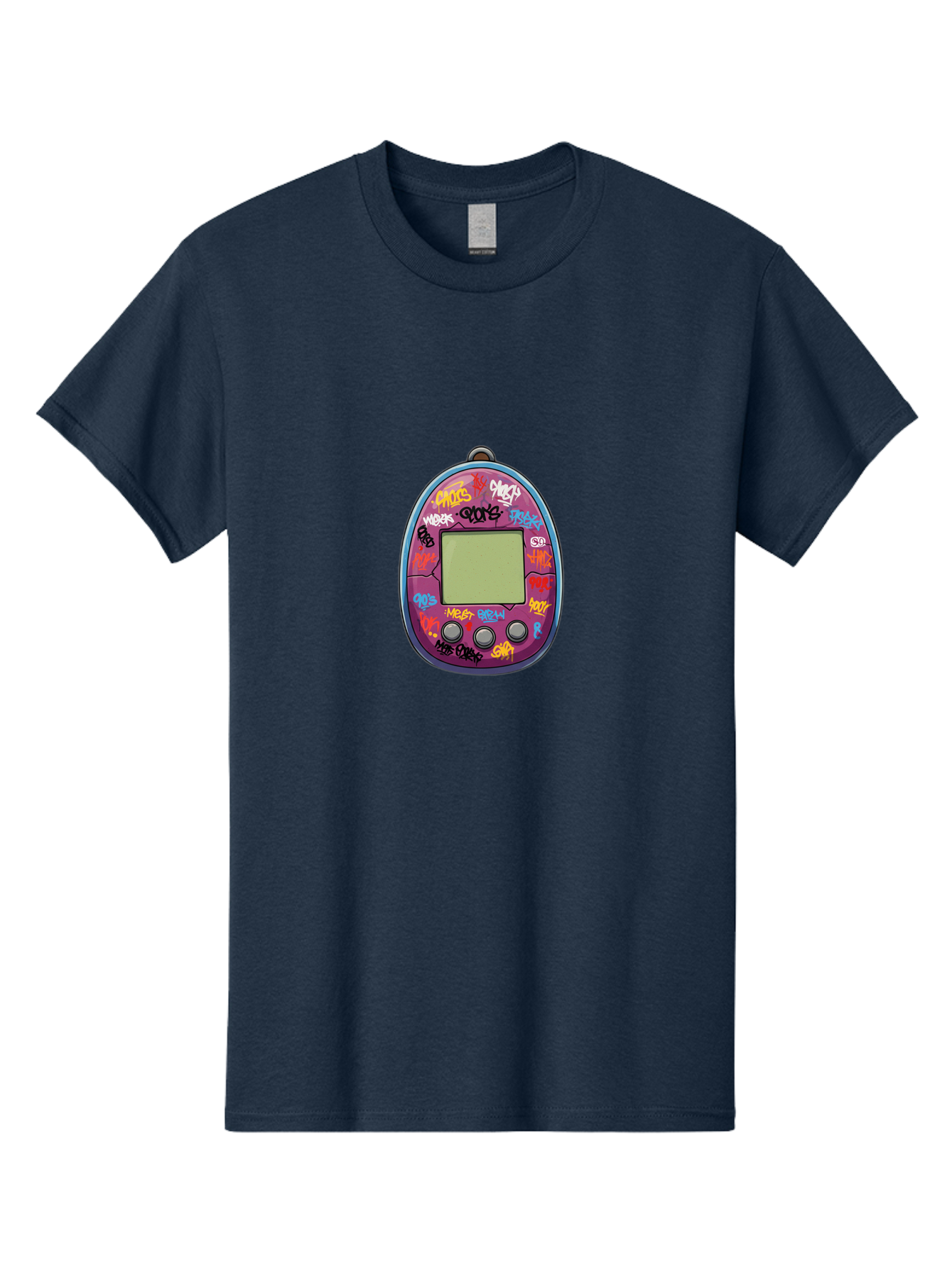 Tamagotchi-10 Men'S Graphic Tee, 100% Cotton, Comfortable Casual Summer Wear, Machine Washable, Graffiti Covered Digital Pet, Retro Handheld Game, Nostalgic 90S Toy, Tamagotchi Toy, Digital Creature, Nostalgic Tech, Childhood Memories, Bab491