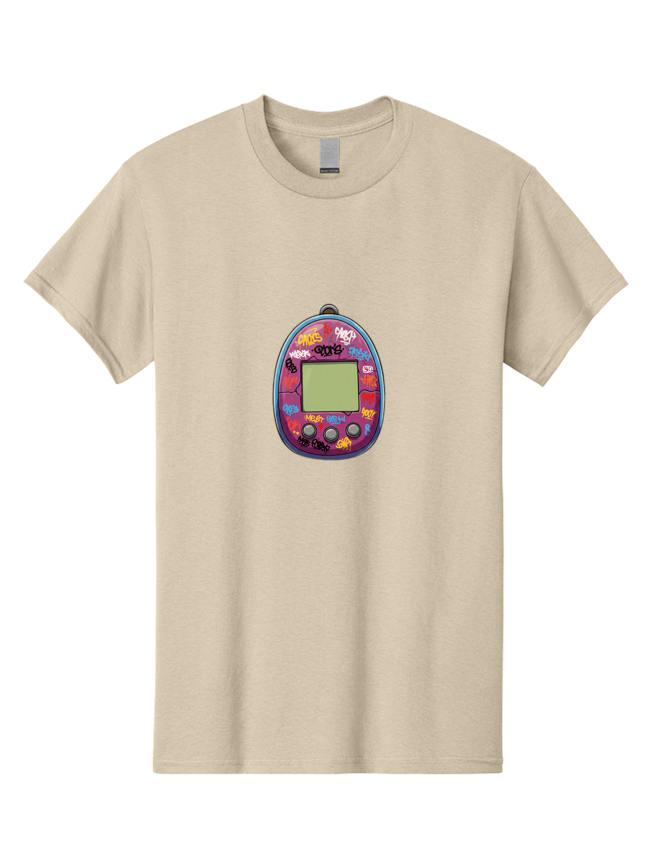 Tamagotchi-10 Men'S Graphic Tee, 100% Cotton, Comfortable Casual Summer Wear, Machine Washable, Graffiti Covered Digital Pet, Retro Handheld Game, Nostalgic 90S Toy, Tamagotchi Toy, Digital Creature, Nostalgic Tech, Childhood Memories, Bab491