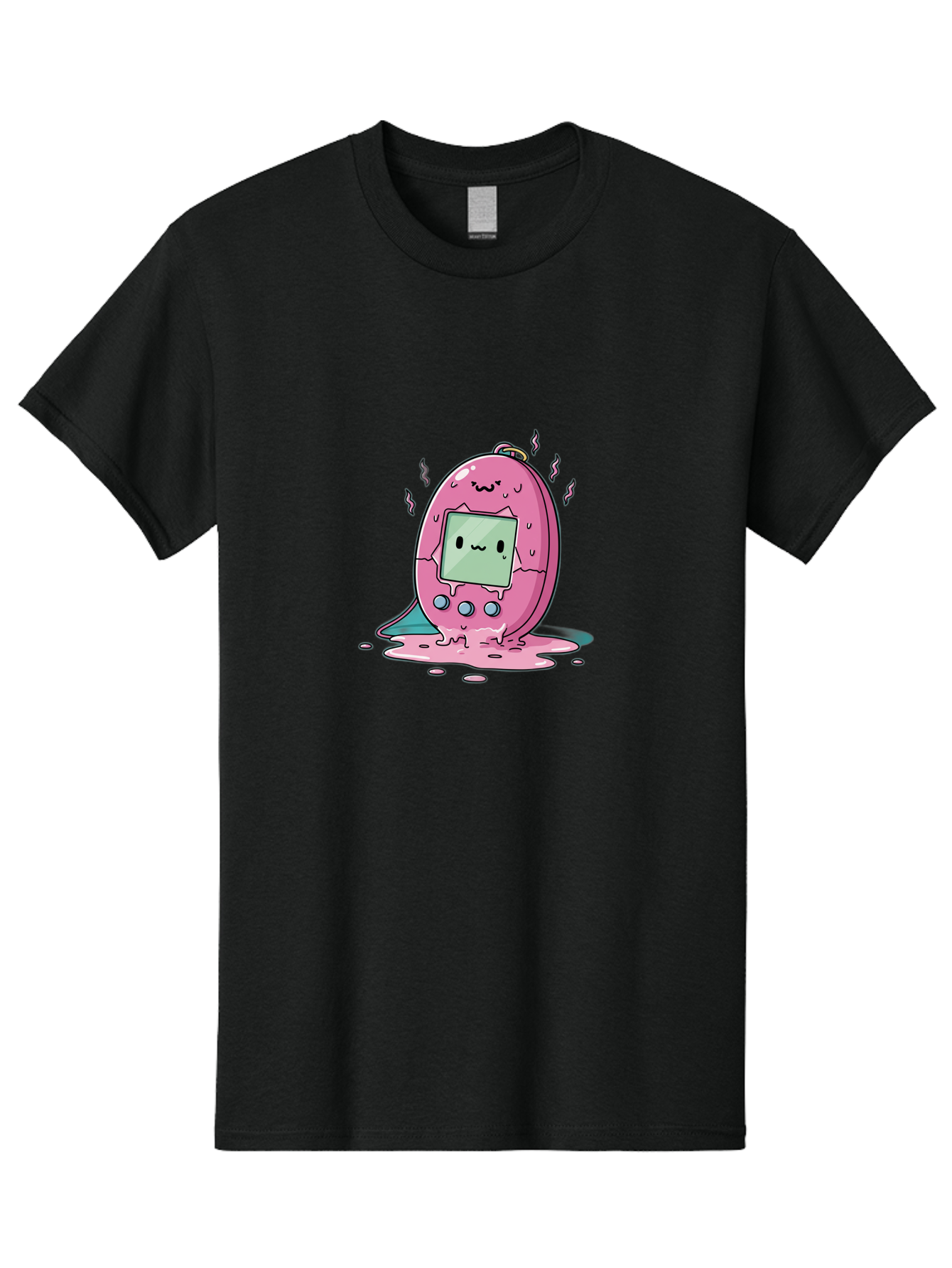 Tamagotchi-11 Men'S Graphic Tee, 100% Cotton, Comfortable Casual Summer Wear, Machine Washable, Pink Digital Pet, Broken Screen, Sad Face, Melting Toy, Nostalgic 90S, Retro Gaming, Cartoon Style, Kawaii Aesthetic Bab492