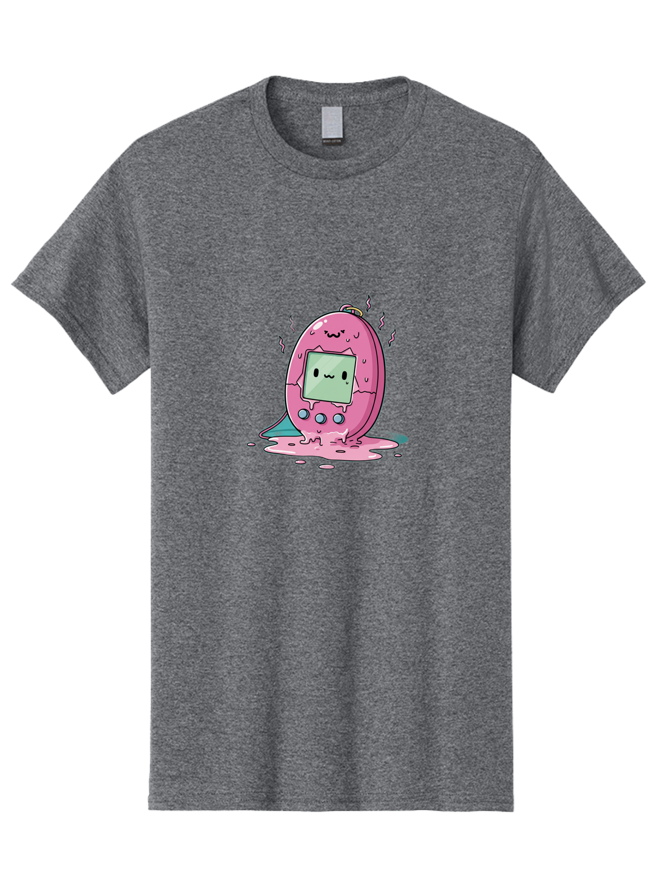 Tamagotchi-11 Men'S Graphic Tee, 100% Cotton, Comfortable Casual Summer Wear, Machine Washable, Pink Digital Pet, Broken Screen, Sad Face, Melting Toy, Nostalgic 90S, Retro Gaming, Cartoon Style, Kawaii Aesthetic Bab492