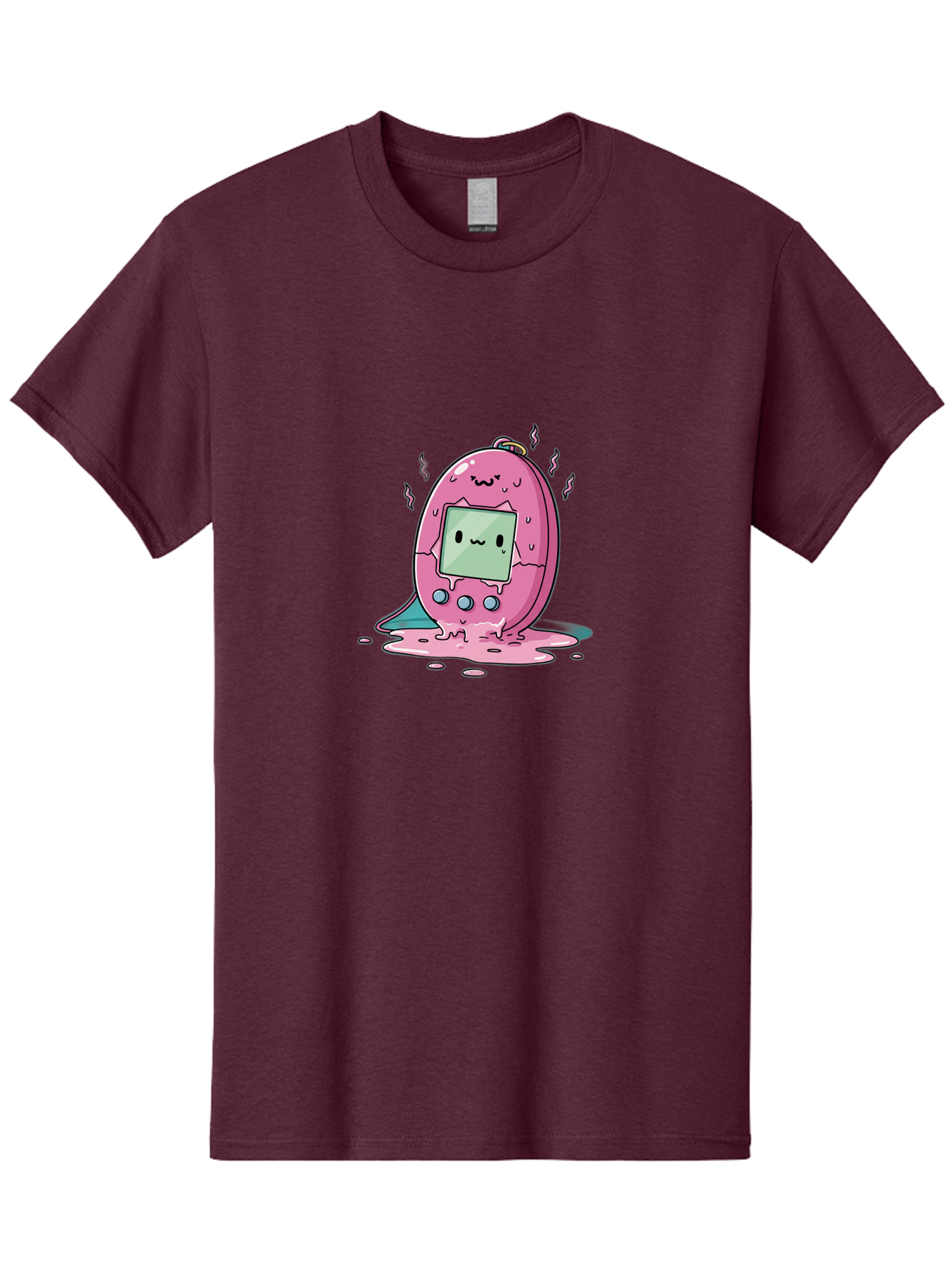 Tamagotchi-11 Men'S Graphic Tee, 100% Cotton, Comfortable Casual Summer Wear, Machine Washable, Pink Digital Pet, Broken Screen, Sad Face, Melting Toy, Nostalgic 90S, Retro Gaming, Cartoon Style, Kawaii Aesthetic Bab492