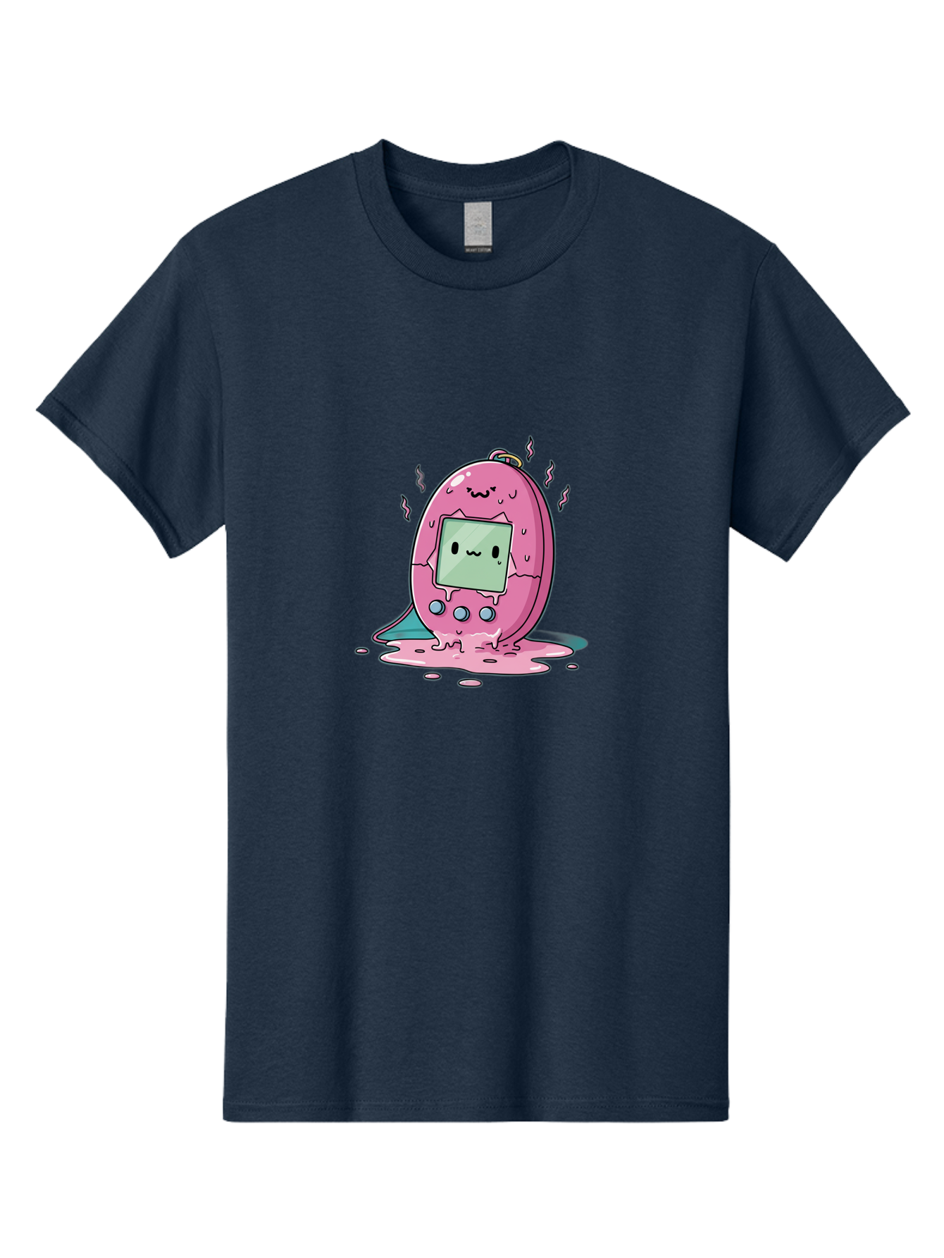 Tamagotchi-11 Men'S Graphic Tee, 100% Cotton, Comfortable Casual Summer Wear, Machine Washable, Pink Digital Pet, Broken Screen, Sad Face, Melting Toy, Nostalgic 90S, Retro Gaming, Cartoon Style, Kawaii Aesthetic Bab492
