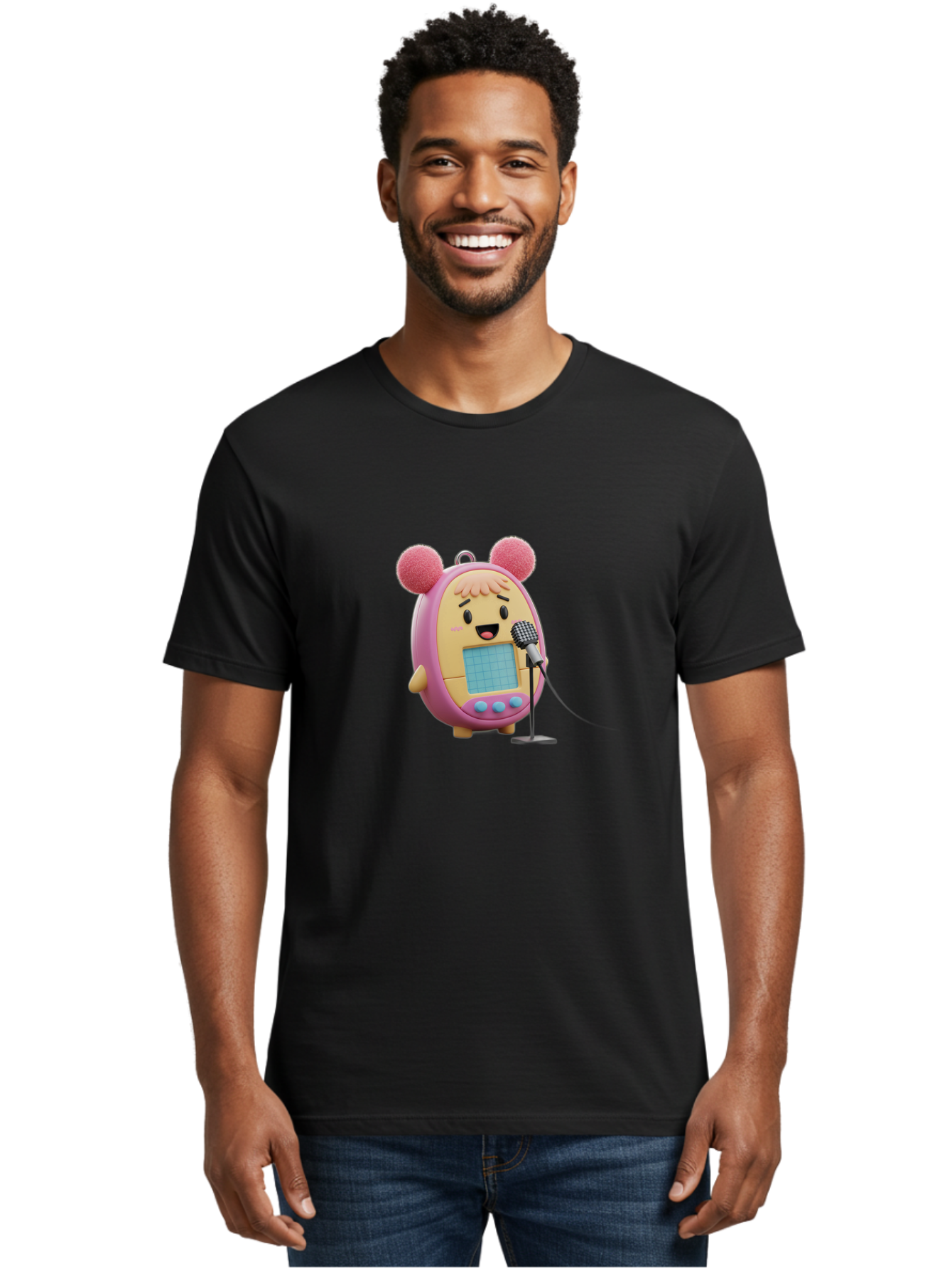 Tamagotchi-12 Men'S Graphic Tee, 100% Cotton, Comfortable Casual Summer Wear, Machine Washable, Tamagotchi Character, Singing Into Microphone, Cute Digital Pet, Pop Culture Icon, Retro Toy, Fun And Playful, Kawaii Character, Singing With Joy Bab493