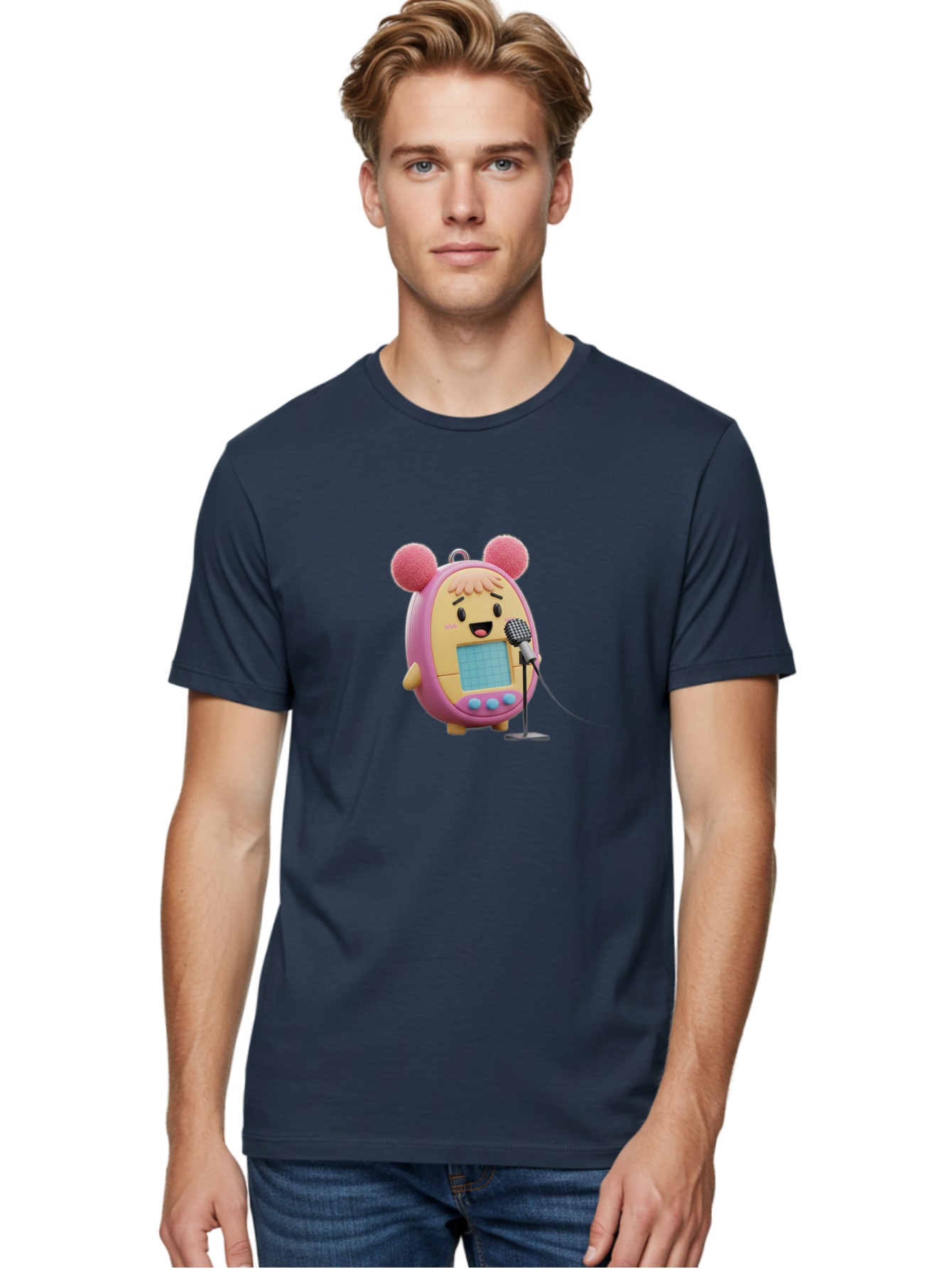 Tamagotchi-12 Men'S Graphic Tee, 100% Cotton, Comfortable Casual Summer Wear, Machine Washable, Tamagotchi Character, Singing Into Microphone, Cute Digital Pet, Pop Culture Icon, Retro Toy, Fun And Playful, Kawaii Character, Singing With Joy Bab493