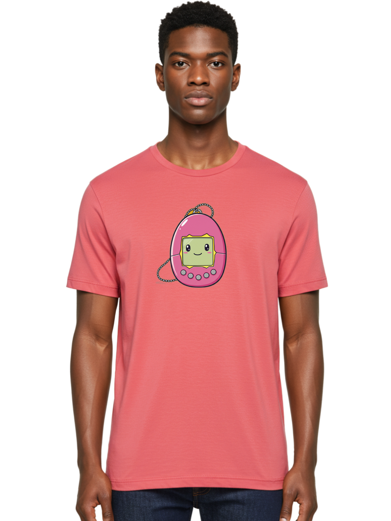 Tamagotchi-14 Men'S Graphic Tee, 100% Cotton, Comfortable Casual Summer Wear, Machine Washable, Digital Pet, Pink Tamagotchi, Cartoon Character, Cute Design, Retro Toy, Nostalgic, Kawaii, Handheld Game, Fun, Entertainment, 90S Kids, Bab495