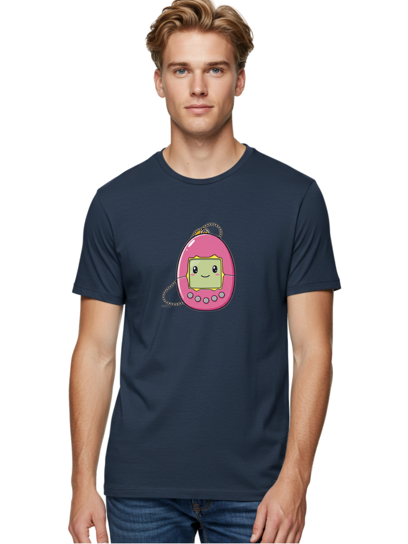 Tamagotchi-14 Men'S Graphic Tee, 100% Cotton, Comfortable Casual Summer Wear, Machine Washable, Digital Pet, Pink Tamagotchi, Cartoon Character, Cute Design, Retro Toy, Nostalgic, Kawaii, Handheld Game, Fun, Entertainment, 90S Kids, Bab495
