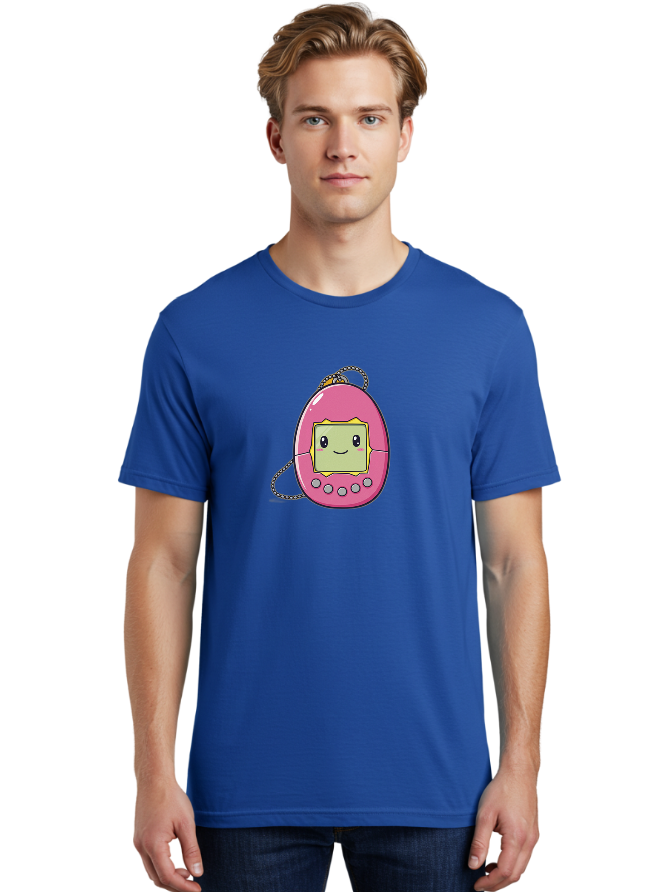 Tamagotchi-14 Men'S Graphic Tee, 100% Cotton, Comfortable Casual Summer Wear, Machine Washable, Digital Pet, Pink Tamagotchi, Cartoon Character, Cute Design, Retro Toy, Nostalgic, Kawaii, Handheld Game, Fun, Entertainment, 90S Kids, Bab495
