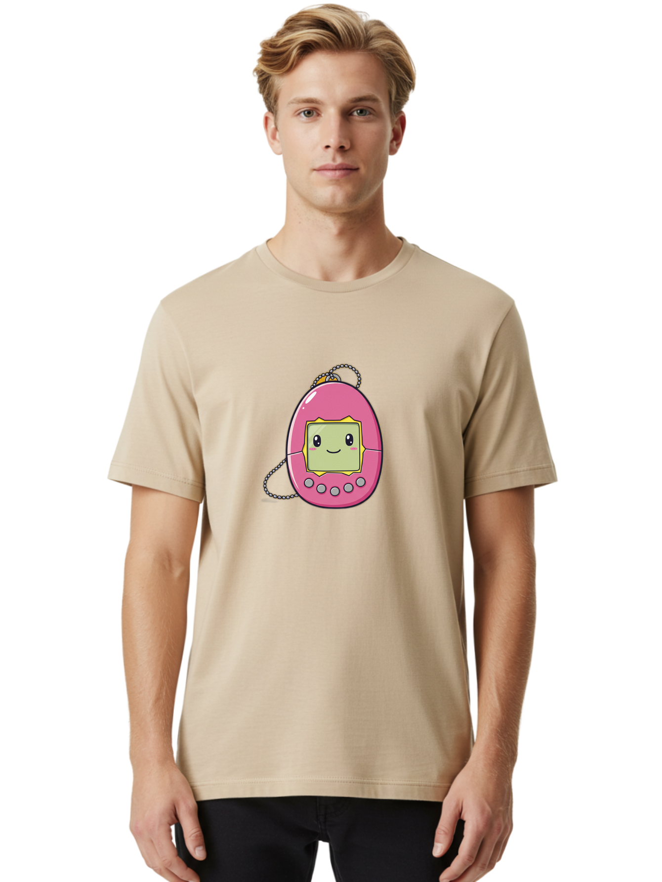 Tamagotchi-14 Men'S Graphic Tee, 100% Cotton, Comfortable Casual Summer Wear, Machine Washable, Digital Pet, Pink Tamagotchi, Cartoon Character, Cute Design, Retro Toy, Nostalgic, Kawaii, Handheld Game, Fun, Entertainment, 90S Kids, Bab495