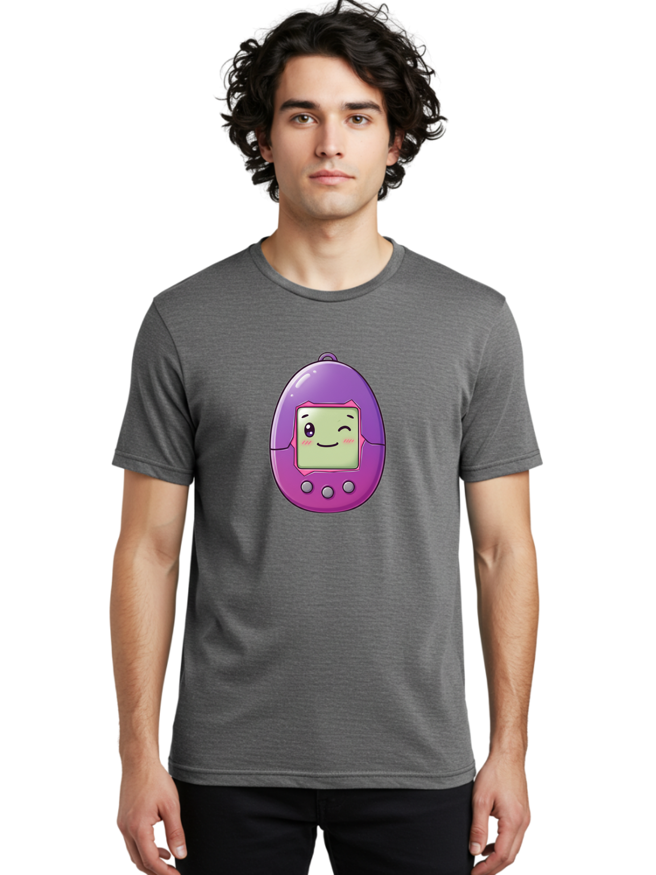 Tamagotchi-2 Men'S Graphic Tee, 100% Cotton, Comfortable Casual Summer Wear, Machine Washable, Digital Pet, Cartoon Character, Kawaii Culture, Retro Gaming, Nostalgic Toy, Egg-Shaped Device, Purple And Pink, Cute Design, 90S Nostalgia, Bab496