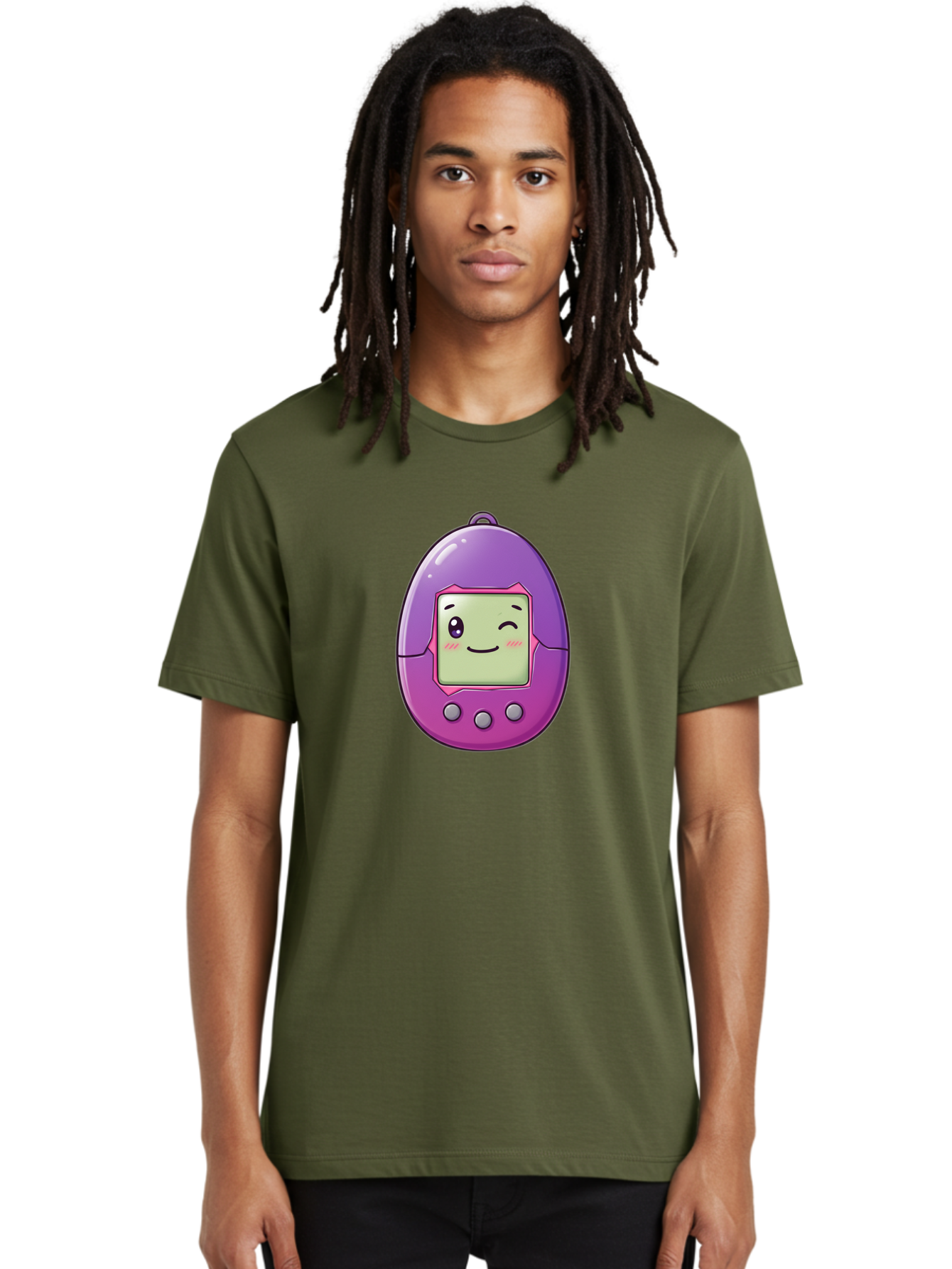 Tamagotchi-2 Men'S Graphic Tee, 100% Cotton, Comfortable Casual Summer Wear, Machine Washable, Digital Pet, Cartoon Character, Kawaii Culture, Retro Gaming, Nostalgic Toy, Egg-Shaped Device, Purple And Pink, Cute Design, 90S Nostalgia, Bab496