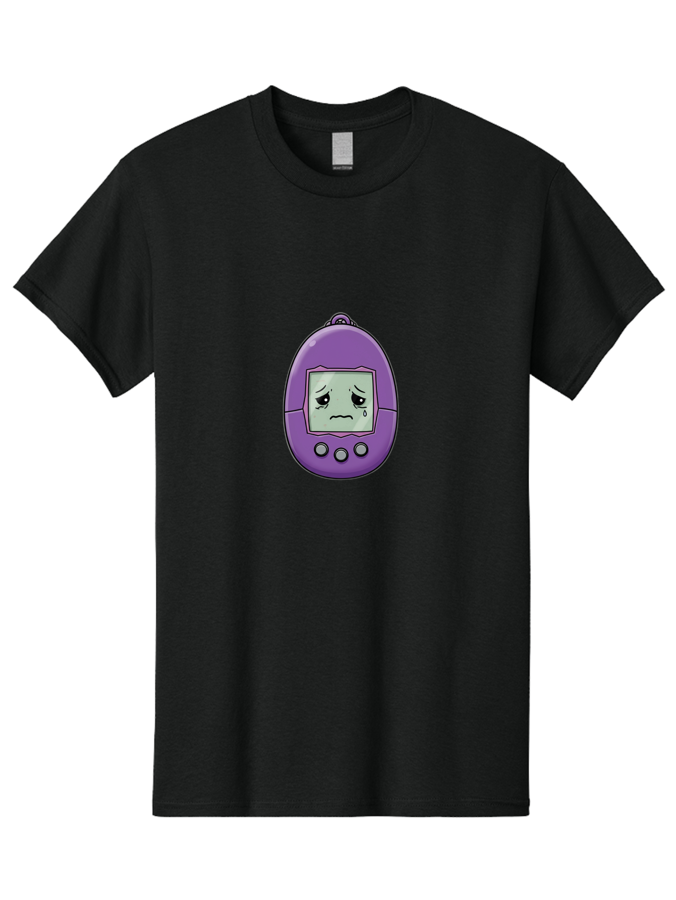 Tamagotchi-3 Men'S Graphic Tee, 100% Cotton, Comfortable Casual Summer Wear, Machine Washable, Purple Digital Pet, Sad Face, Crying Tamagotchi, Retro Toy, Nostalgic Tech, Digital Creature, Sad Expression, Vintage Gadget Bab497