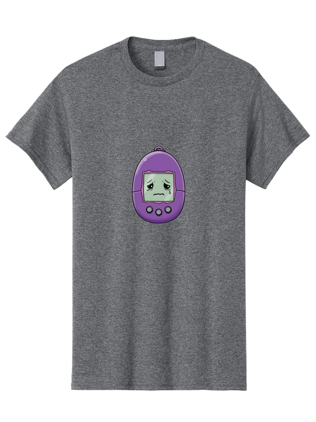 Tamagotchi-3 Men'S Graphic Tee, 100% Cotton, Comfortable Casual Summer Wear, Machine Washable, Purple Digital Pet, Sad Face, Crying Tamagotchi, Retro Toy, Nostalgic Tech, Digital Creature, Sad Expression, Vintage Gadget Bab497