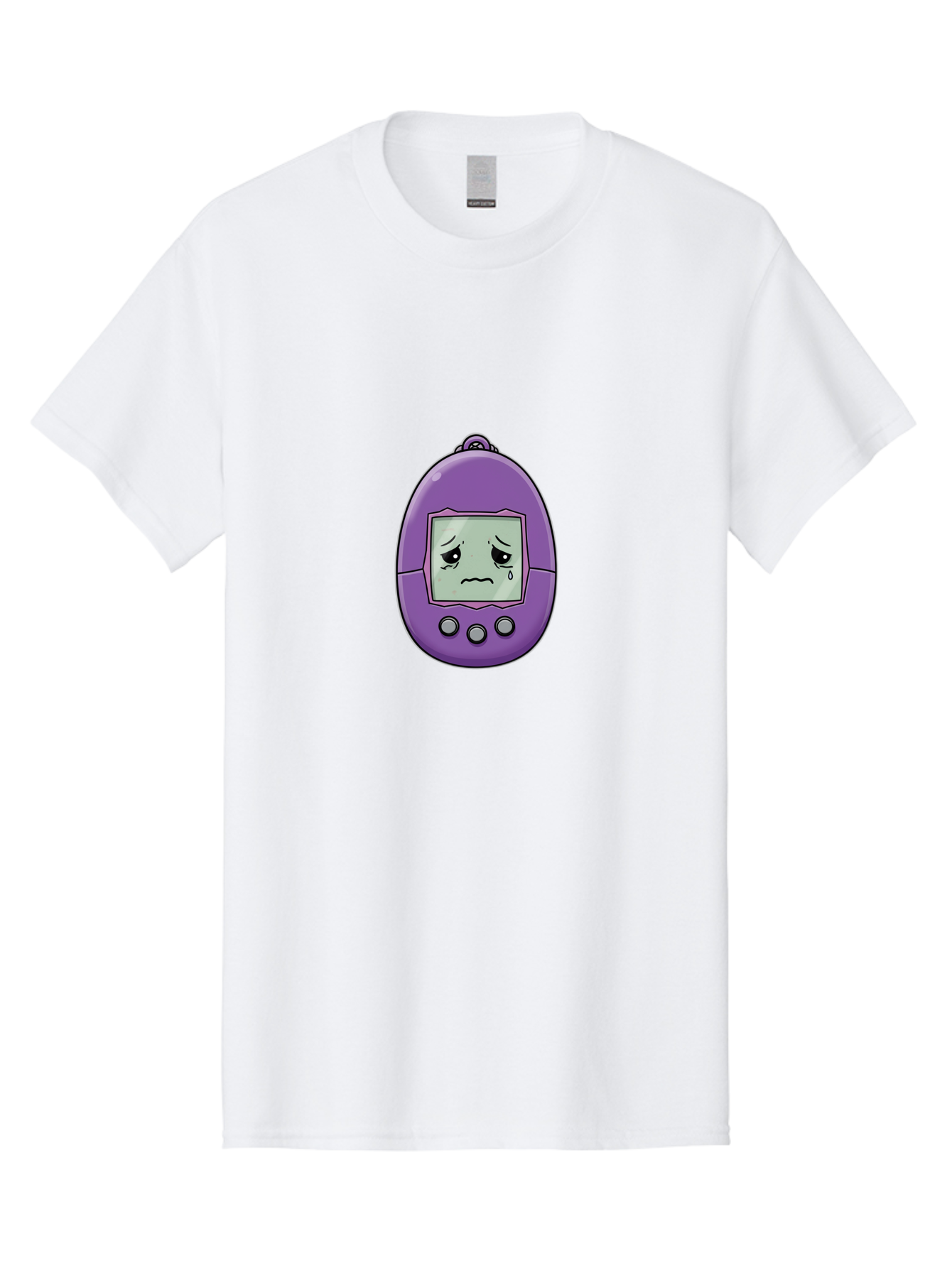 Tamagotchi-3 Men'S Graphic Tee, 100% Cotton, Comfortable Casual Summer Wear, Machine Washable, Purple Digital Pet, Sad Face, Crying Tamagotchi, Retro Toy, Nostalgic Tech, Digital Creature, Sad Expression, Vintage Gadget Bab497