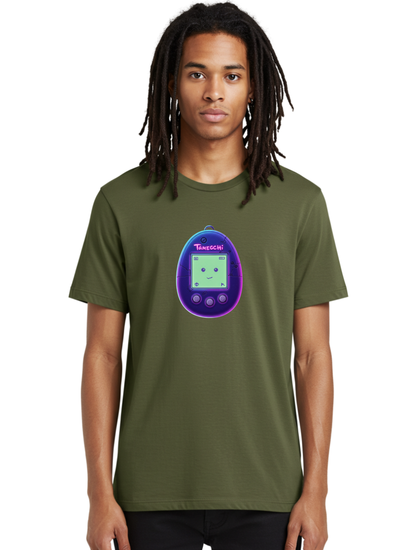 Tamagotchi-4 Men'S Graphic Tee, 100% Cotton, Comfortable Casual Summer Wear, Machine Washable, Retro Digital Pet, Handheld Game, Nostalgic Tech, Purple Egg-Shaped Device, Cute Character, Gaming Nostalgia, 90S Kids, Retro Gaming Culture Bab498