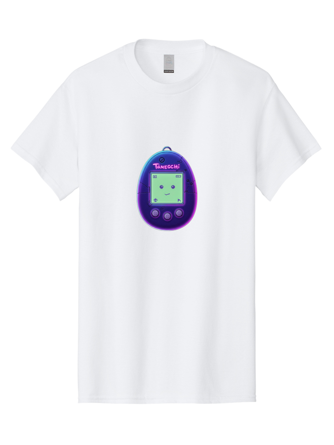 Tamagotchi-4 Men'S Graphic Tee, 100% Cotton, Comfortable Casual Summer Wear, Machine Washable, Retro Digital Pet, Handheld Game, Nostalgic Tech, Purple Egg-Shaped Device, Cute Character, Gaming Nostalgia, 90S Kids, Retro Gaming Culture Bab498