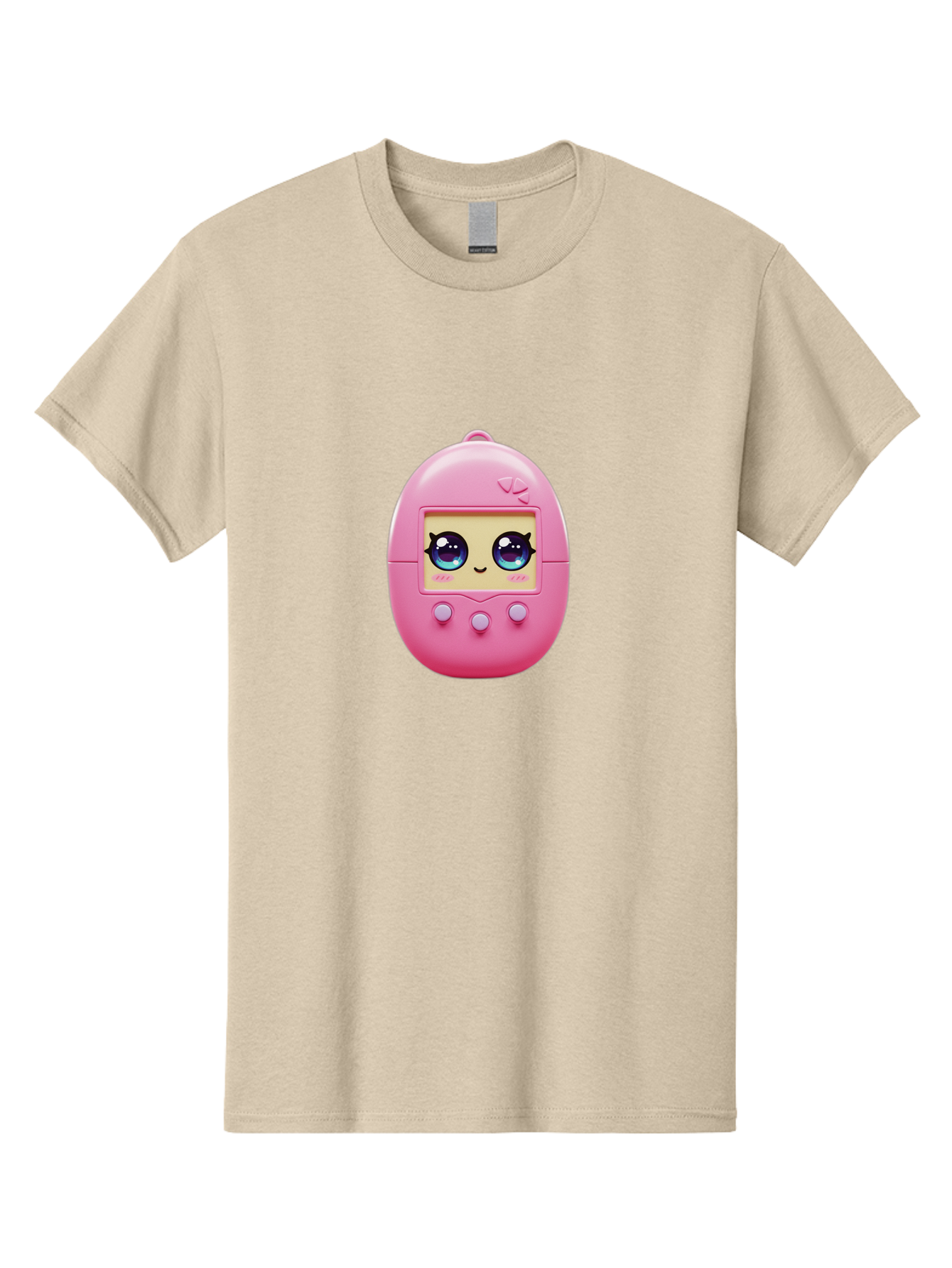 Tamagotchi-6 Men'S Graphic Tee, 100% Cotton, Comfortable Casual Summer Wear, Machine Washable, Pink Digital Pet, Cartoon Eyes, Kawaii Character, Nostalgia, Retro Gaming, Digital Creature Bab500