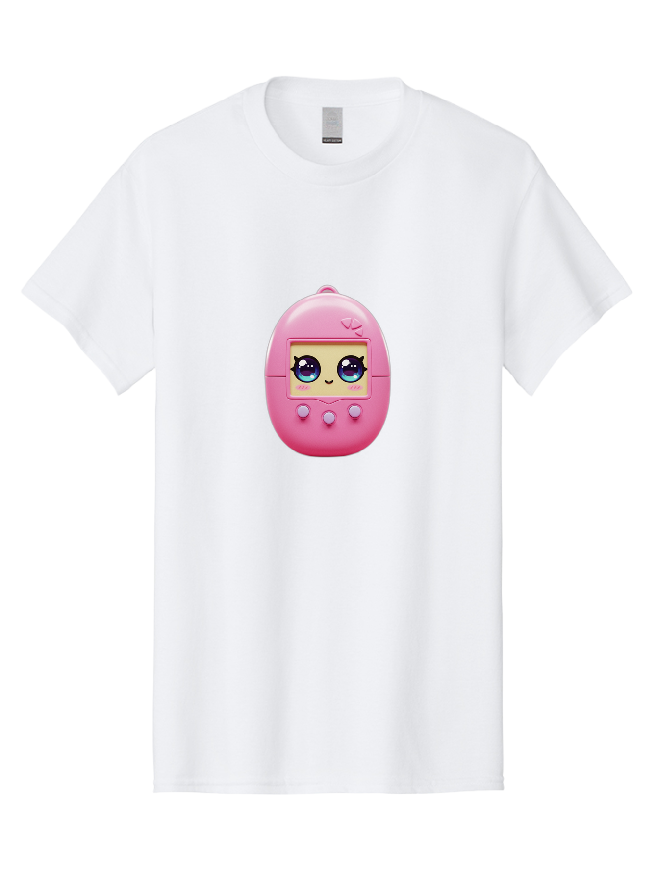 Tamagotchi-6 Men'S Graphic Tee, 100% Cotton, Comfortable Casual Summer Wear, Machine Washable, Pink Digital Pet, Cartoon Eyes, Kawaii Character, Nostalgia, Retro Gaming, Digital Creature Bab500