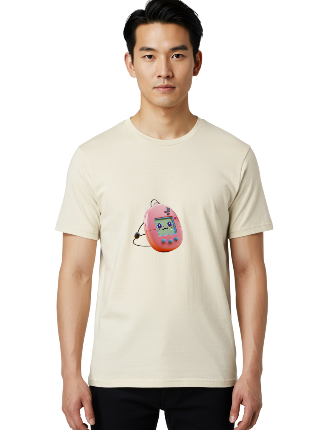 Tamagotchi-7 Men'S Graphic Tee, 100% Cotton, Comfortable Casual Summer Wear, Machine Washable, Retro Toy, Digital Pet, Pink Color, Cartoon Character, 90S Nostalgia, Handheld Game, Childrens Entertainment, Nostalgic Feelings, Fun Device Bab501