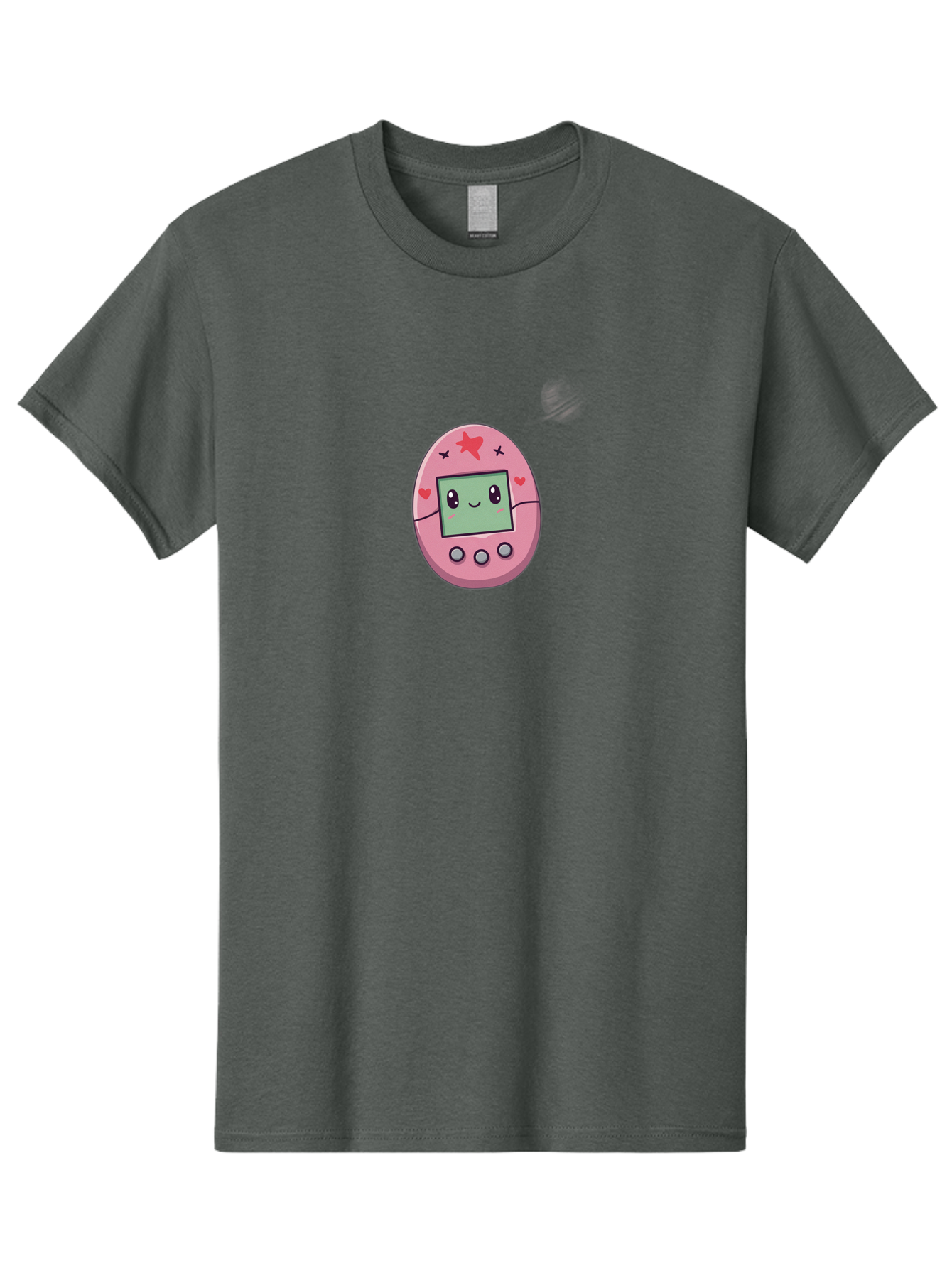 Tamagotchi-8 Men'S Graphic Tee, 100% Cotton, Comfortable Casual Summer Wear, Machine Washable, Pink Digital Pet, Cartoon Character, Cute Design, Heart And Star Decorations, Smiling Face, Digital Display, Interactive Buttons, Virtual Pet, Bab502