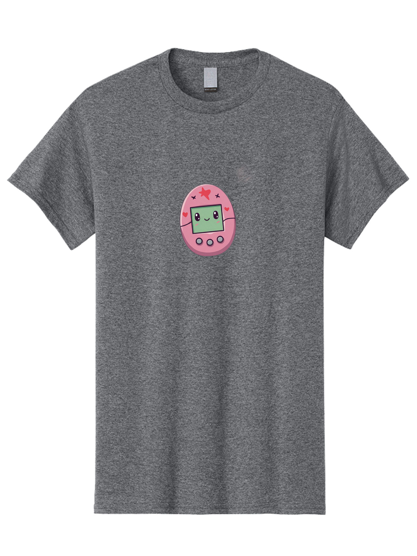 Tamagotchi-8 Men'S Graphic Tee, 100% Cotton, Comfortable Casual Summer Wear, Machine Washable, Pink Digital Pet, Cartoon Character, Cute Design, Heart And Star Decorations, Smiling Face, Digital Display, Interactive Buttons, Virtual Pet, Bab502