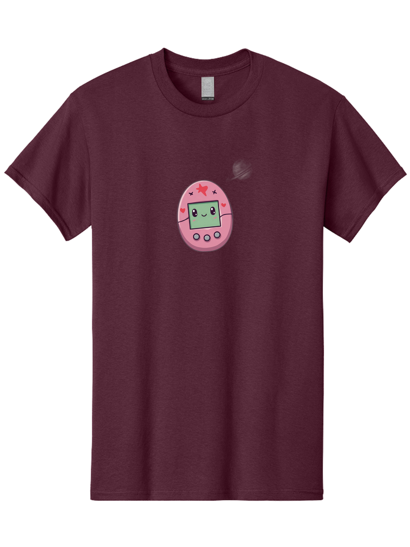 Tamagotchi-8 Men'S Graphic Tee, 100% Cotton, Comfortable Casual Summer Wear, Machine Washable, Pink Digital Pet, Cartoon Character, Cute Design, Heart And Star Decorations, Smiling Face, Digital Display, Interactive Buttons, Virtual Pet, Bab502